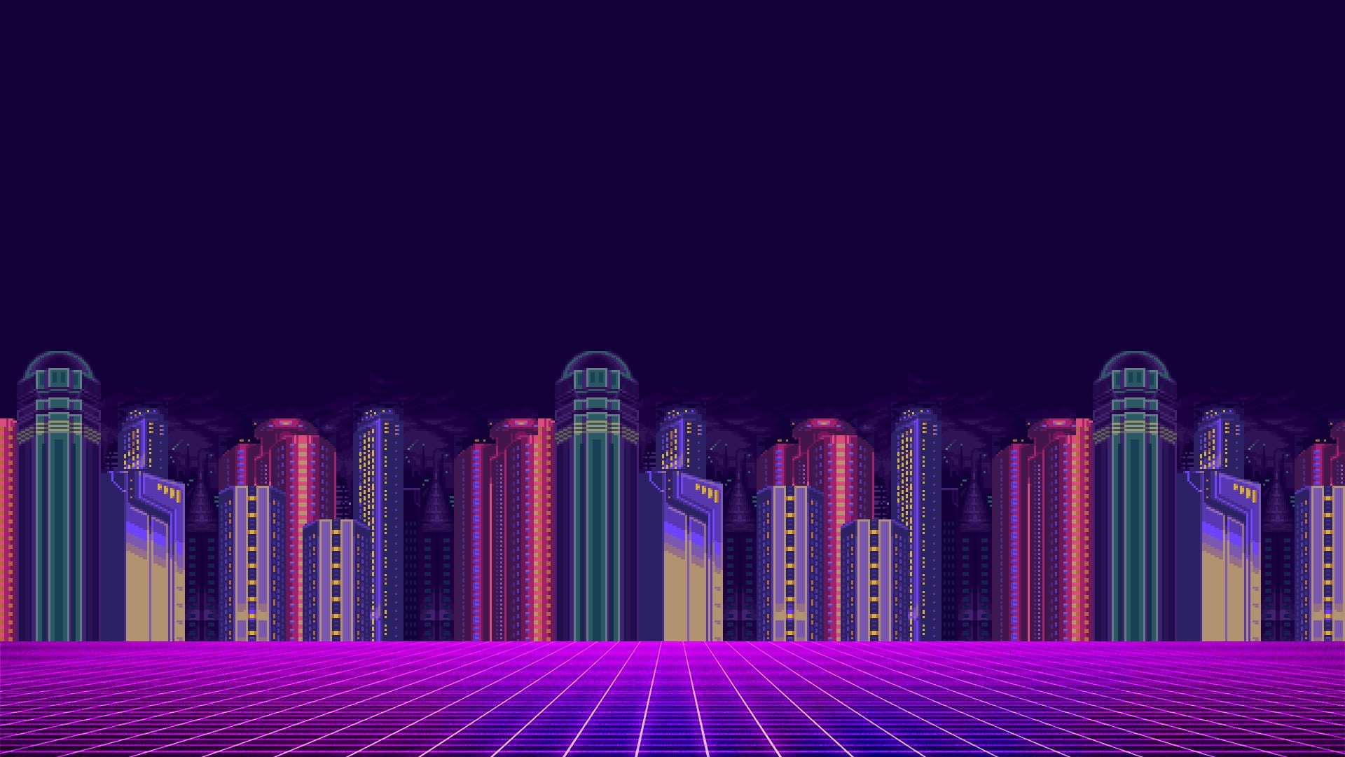 Synthwave 8-bit Pixel Cityscape
