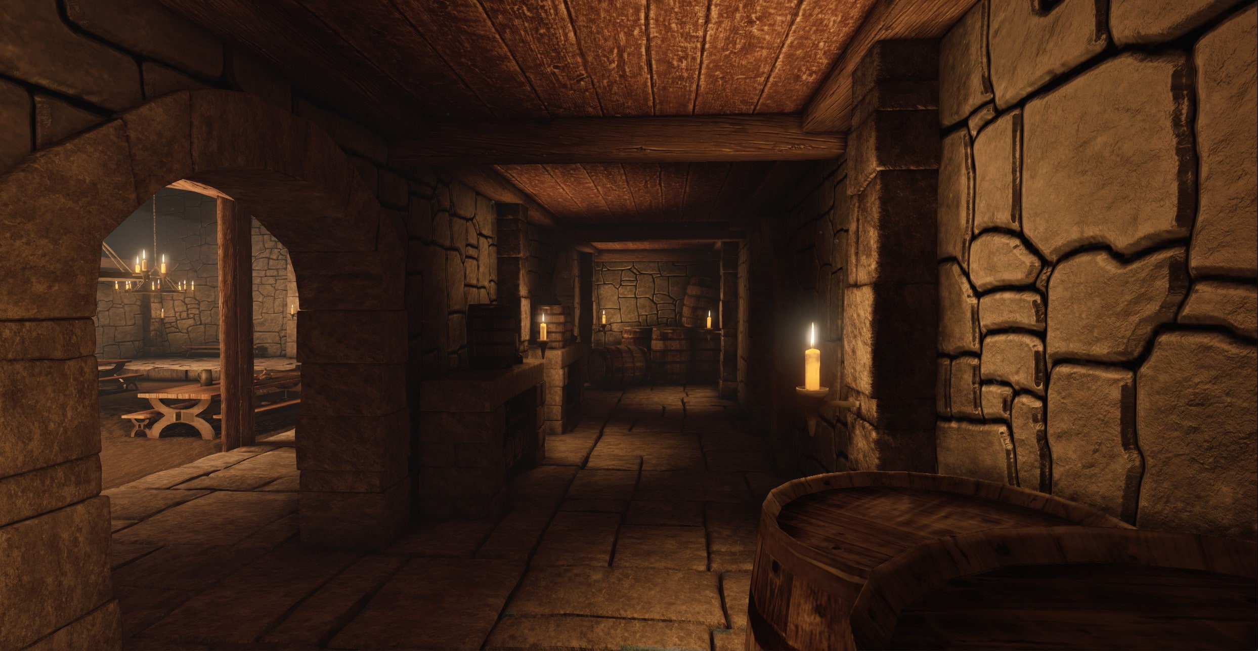 3D, medieval, candles, barrels, Christopher Sydell, architecture