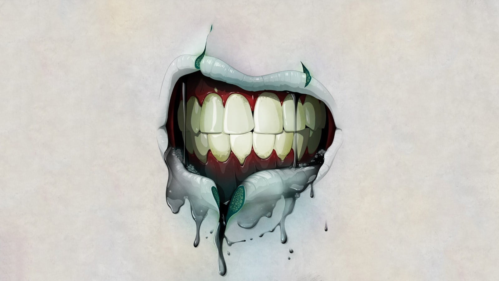 teeth wallpaper, artwork, mouths, Joker, green, indoors, no people