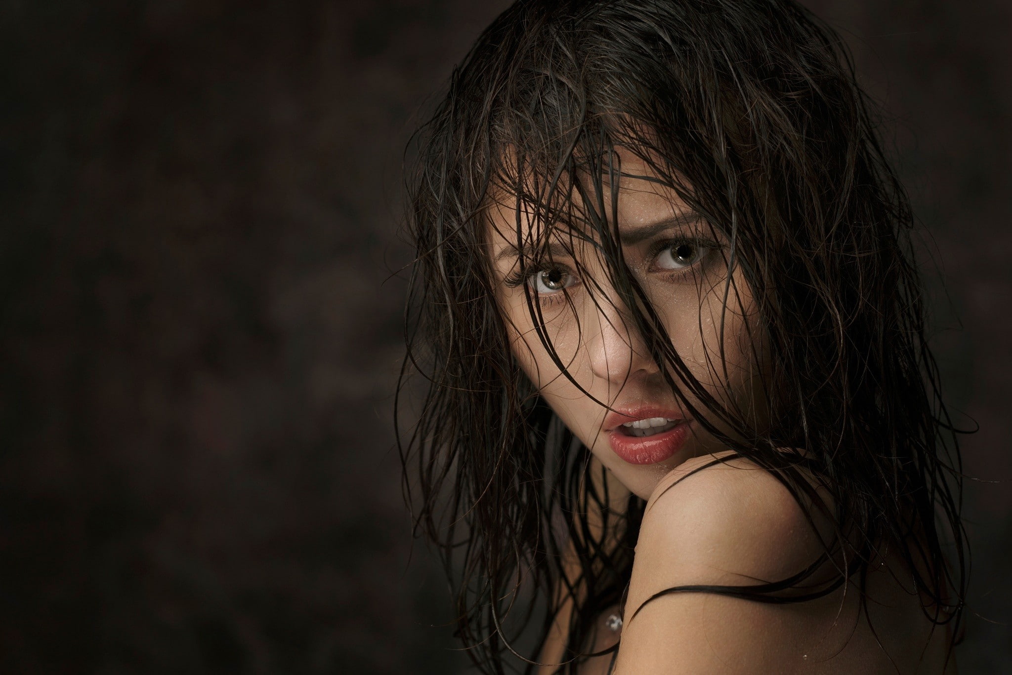 Catherine Timokhina, women, model, face, portrait, wet hair