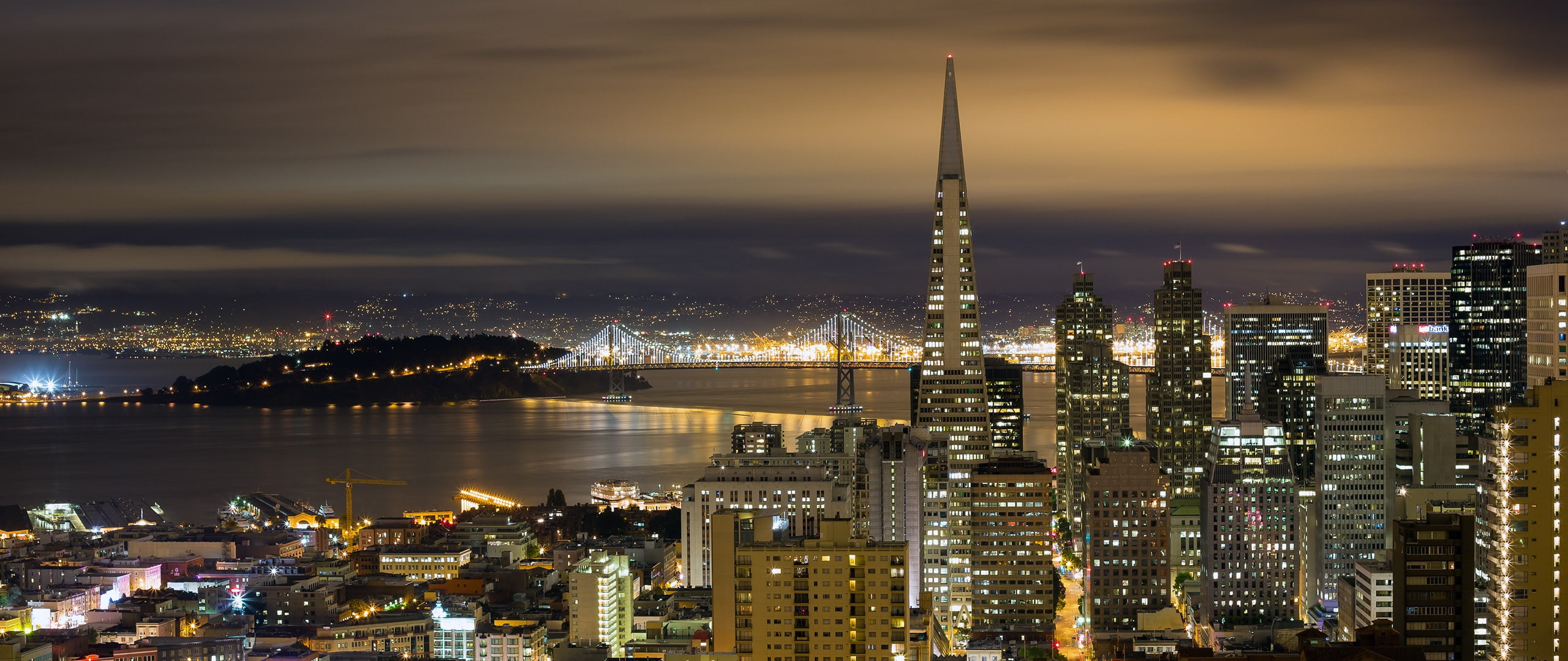 San Francisco, city, night, San Francisco-Oakland Bay Bridge