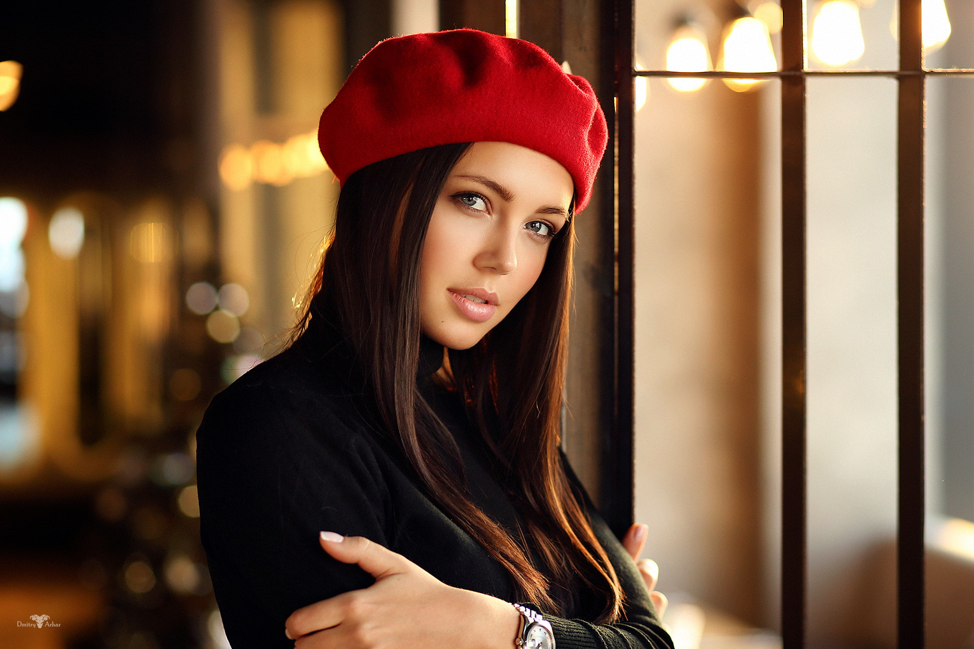 Elena, women, long hair, looking at viewer, berets, straight hair