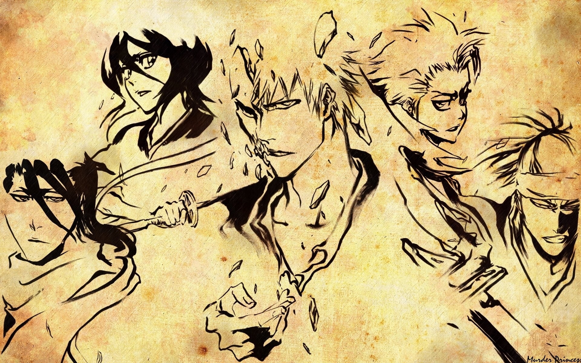 bleach kurosaki ichigo kuchiki byakuya kuchiki rukia hitsugaya toshiro anime abarai renji 1920x12 Anime Bleach HD Art