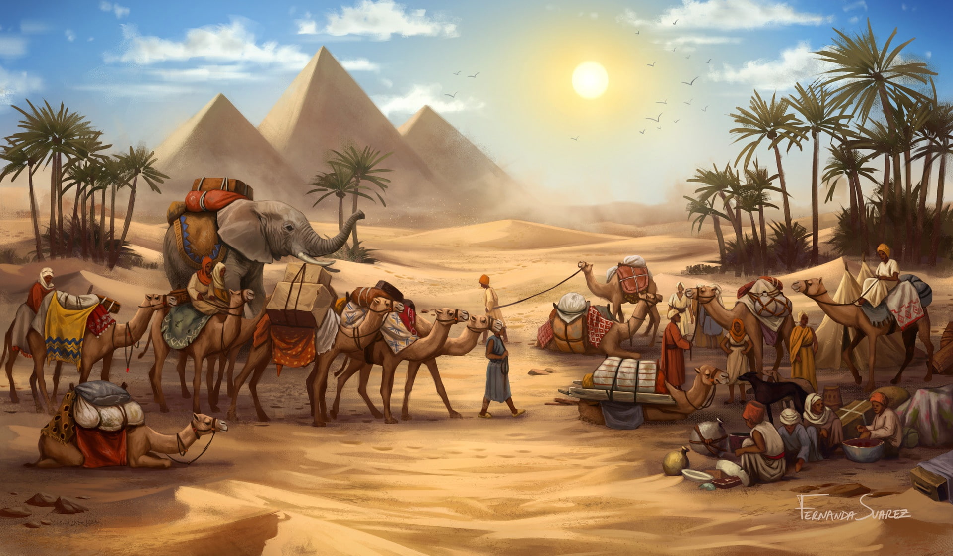 Figure, The game, Caravan, Pyramid, Egypt, Elephant, Art, Illustration
