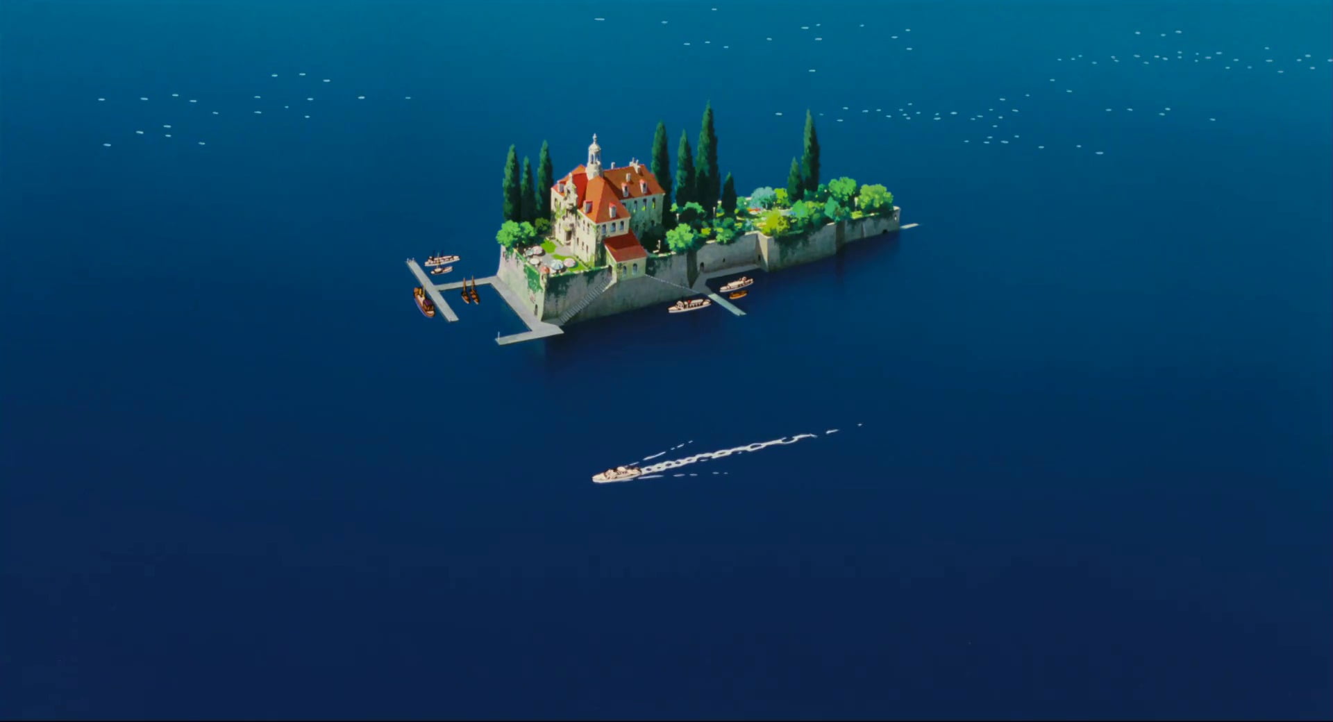 island digital wallpaper, anime, Studio Ghibli, landscape, house