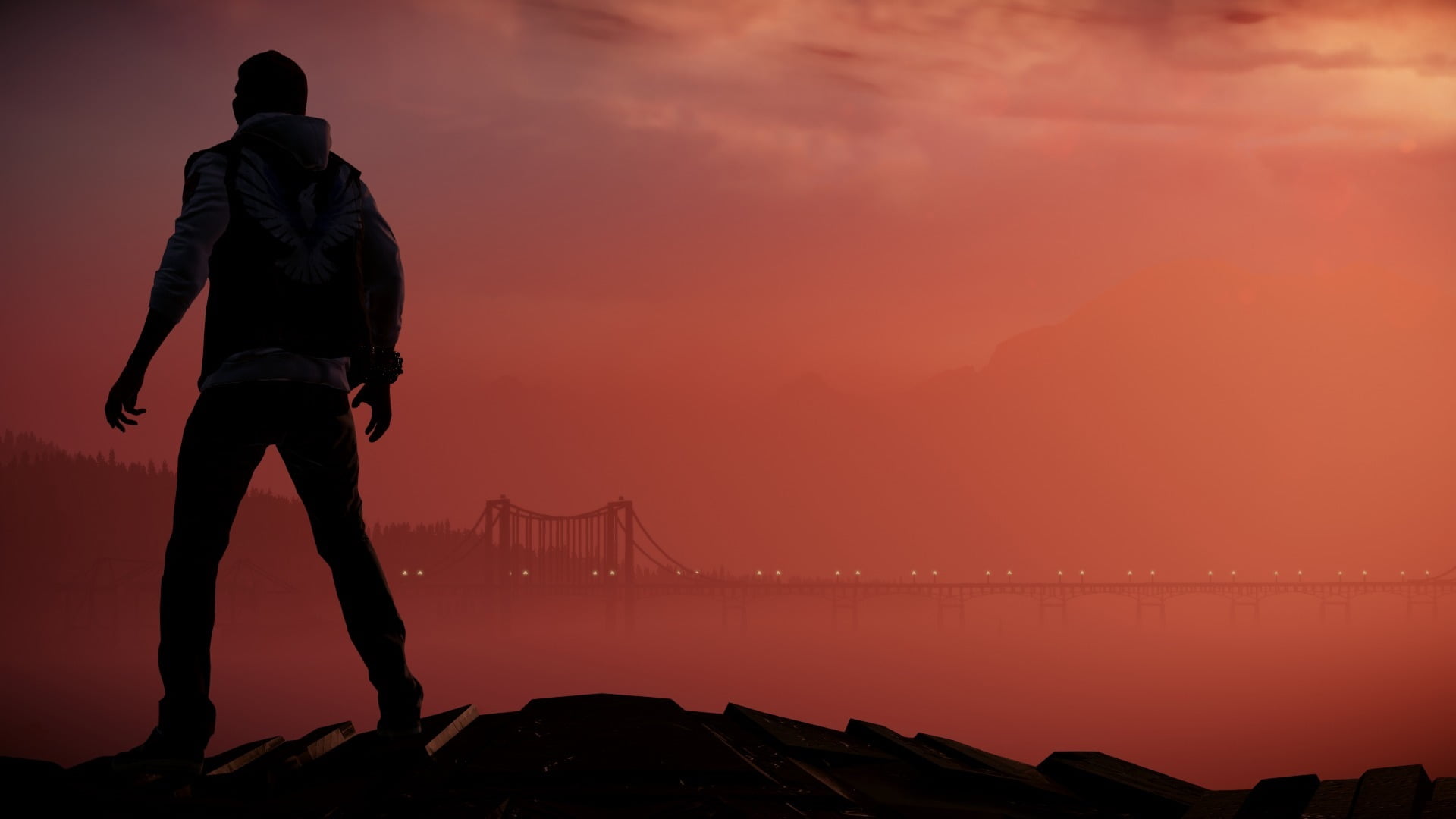 silhouette of man wallpaper, Delsin Rowe, Infamous: Second Son