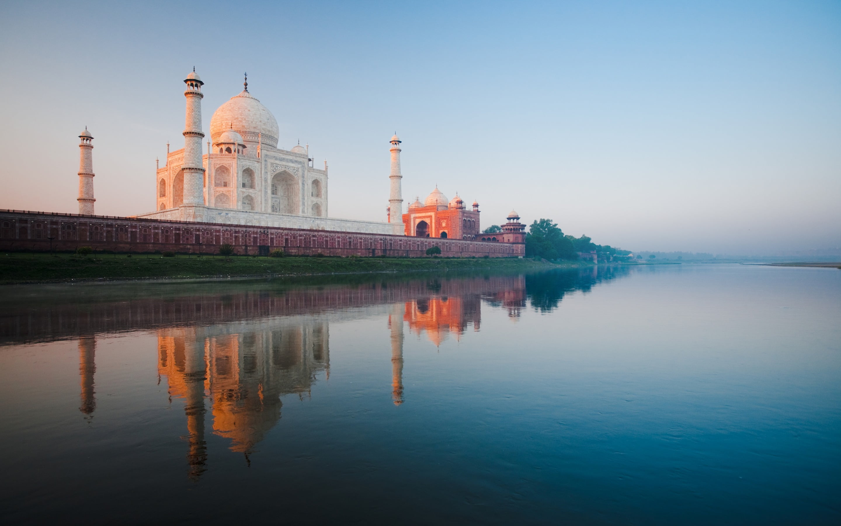 Taj Mahal India Agra, white concrete mosque, World, reflection