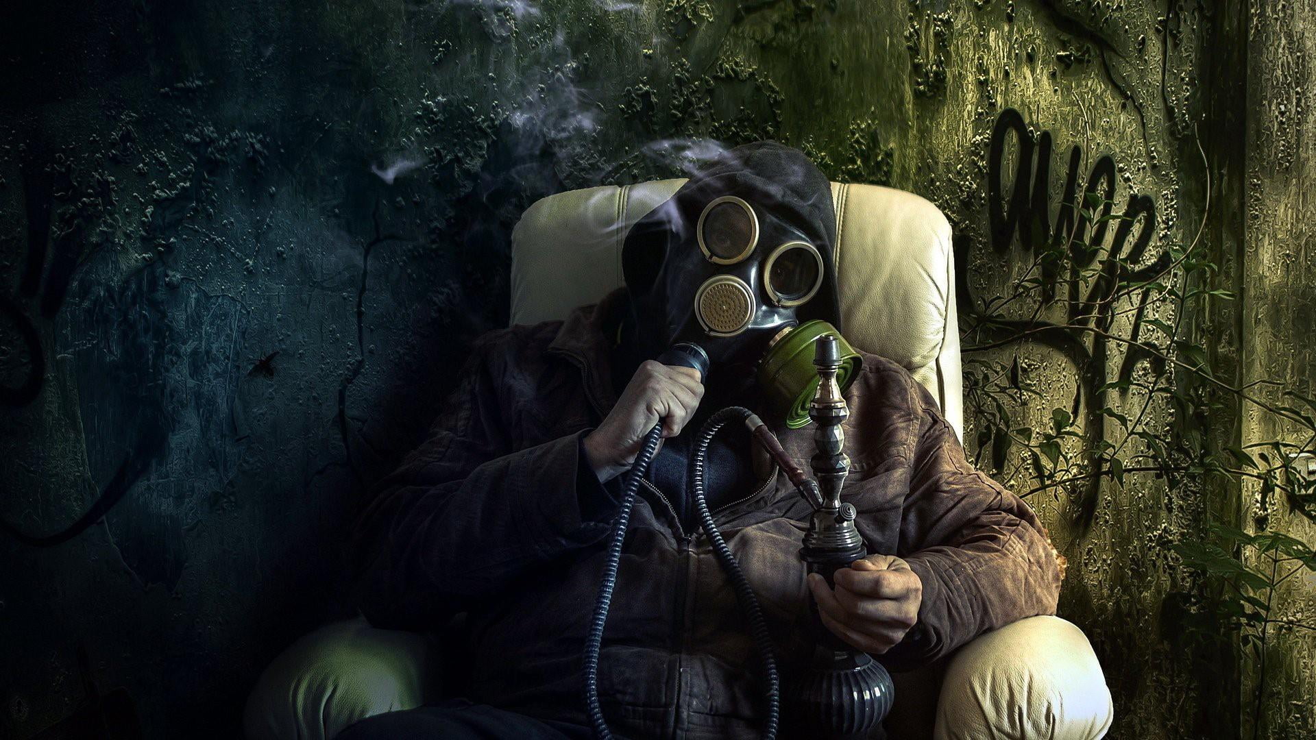 funny, smoke, hookah, gas mask, protection, security, safety