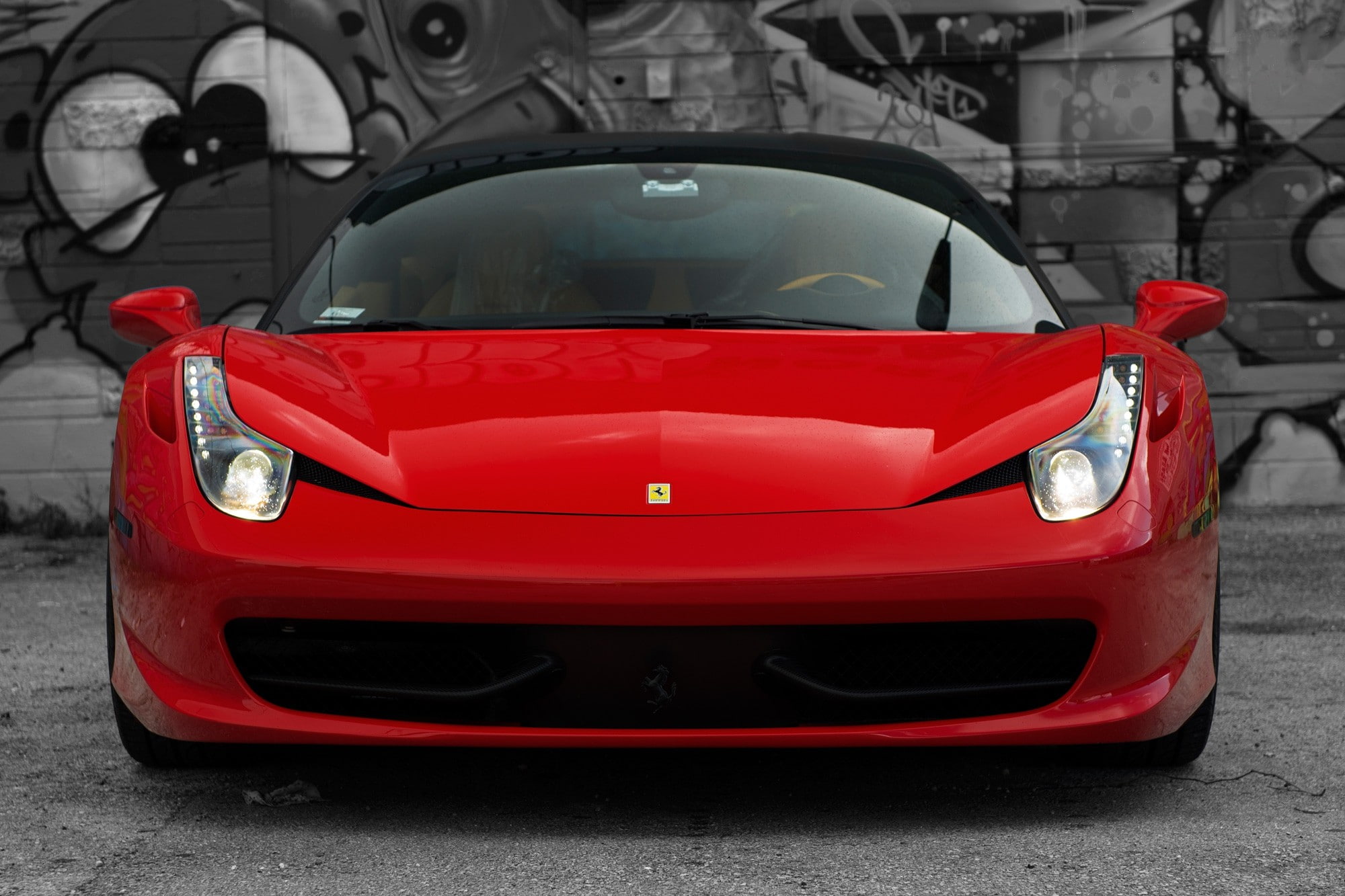 Ferrari 458 Red, 458 italia, Italy, front, headlights, reflection