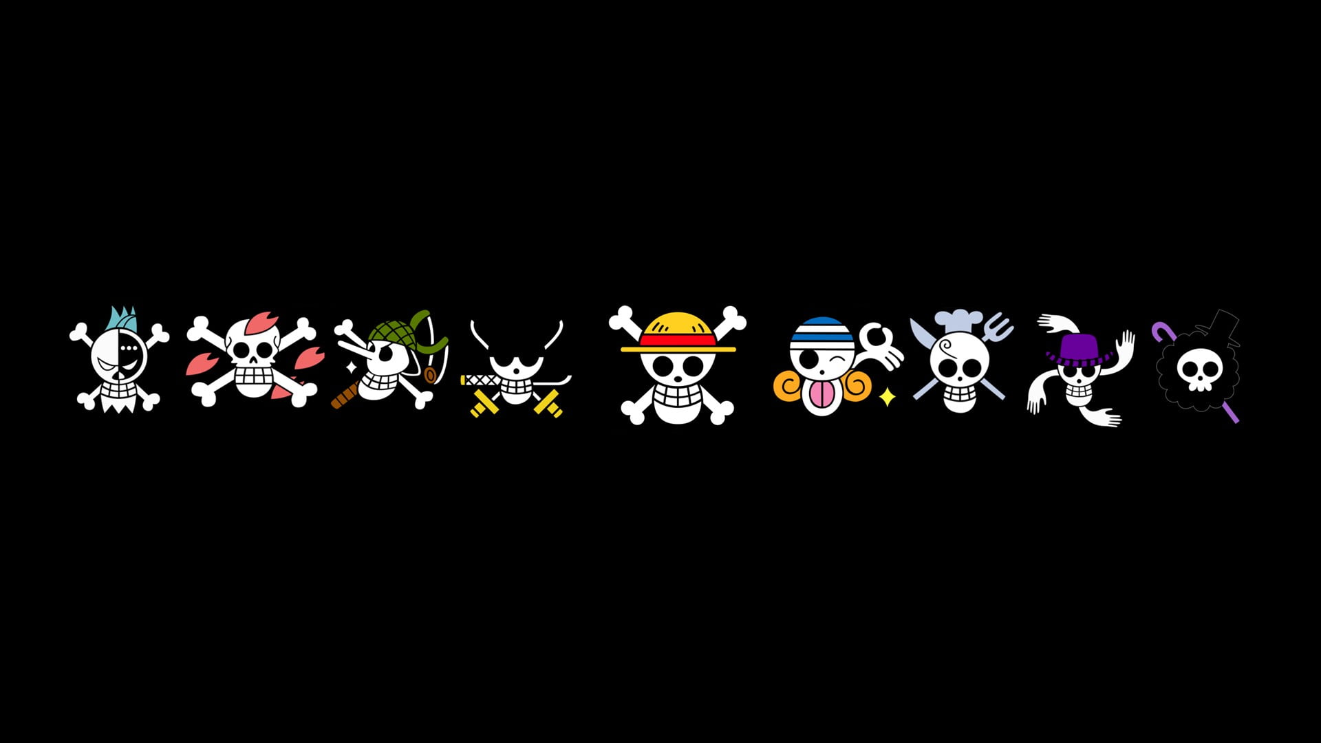 One Piece logo, anime, skull, black background, copy space, studio shot