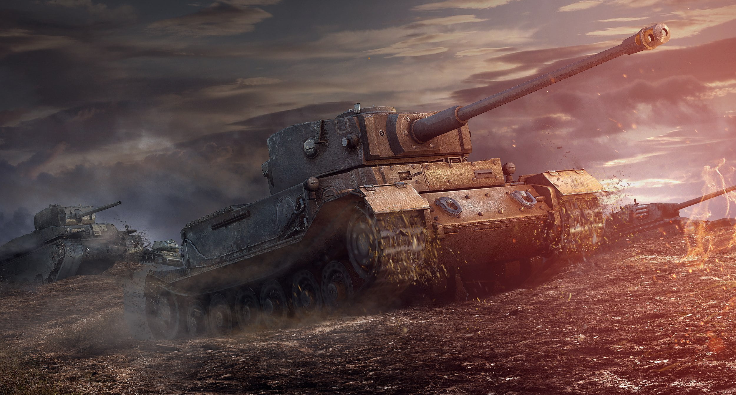 brown battle tank digital wallpaper, the sky, dirt, art, tanks
