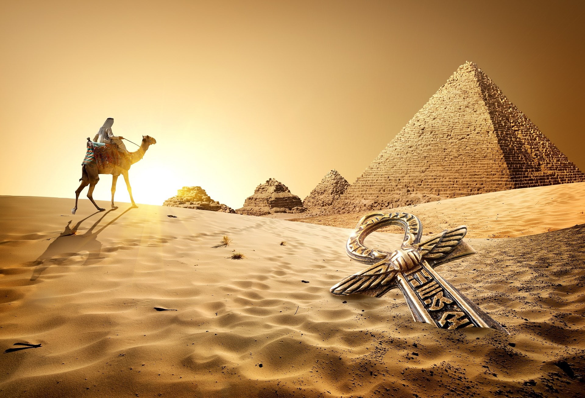 pyramid, sand, land, sky, desert, scenics - nature, domestic animals
