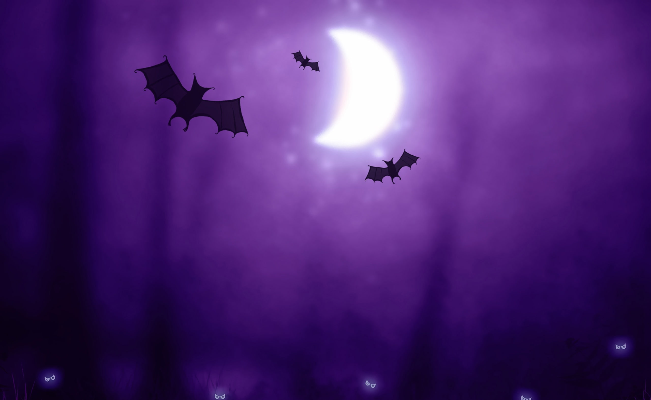 Bats   Halloween, three black bats under moon digital wallpaper