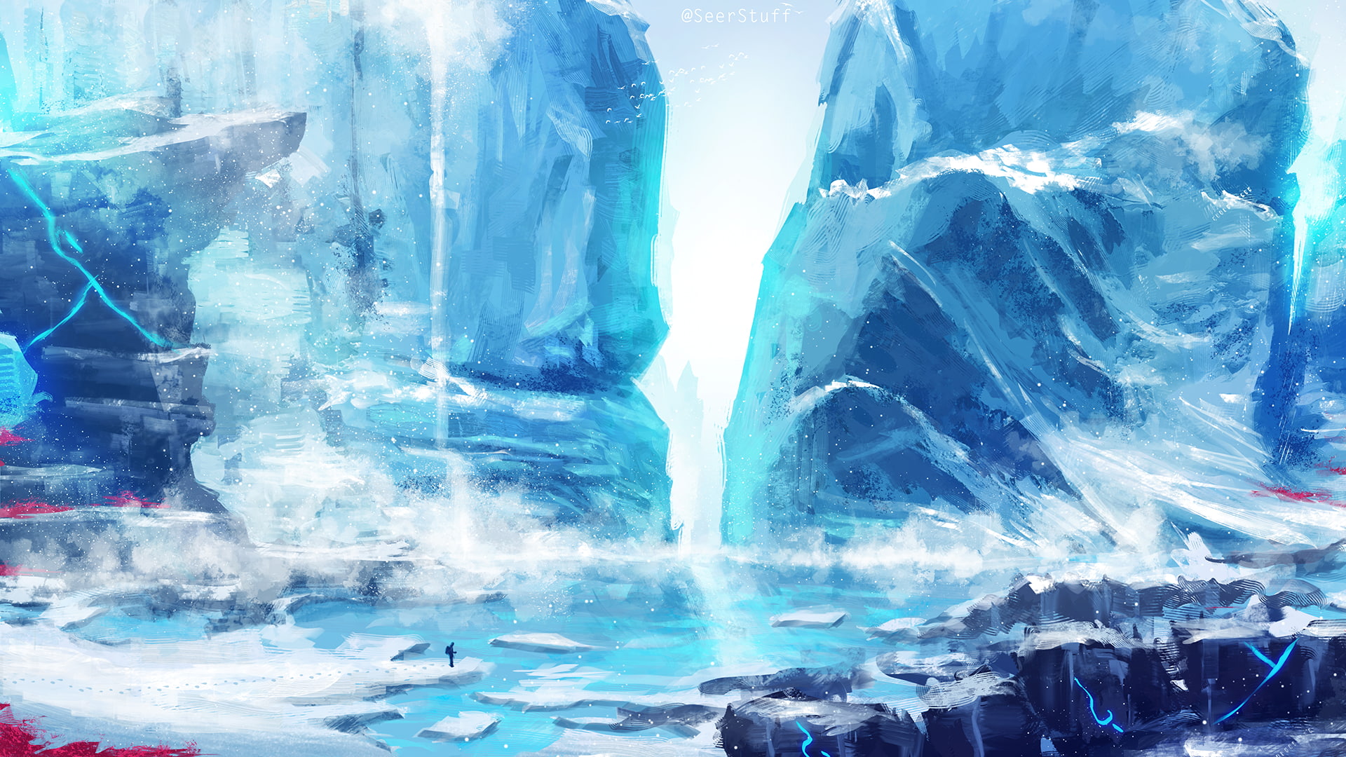 ice berg, water, digital art, cold temperature, frozen, winter