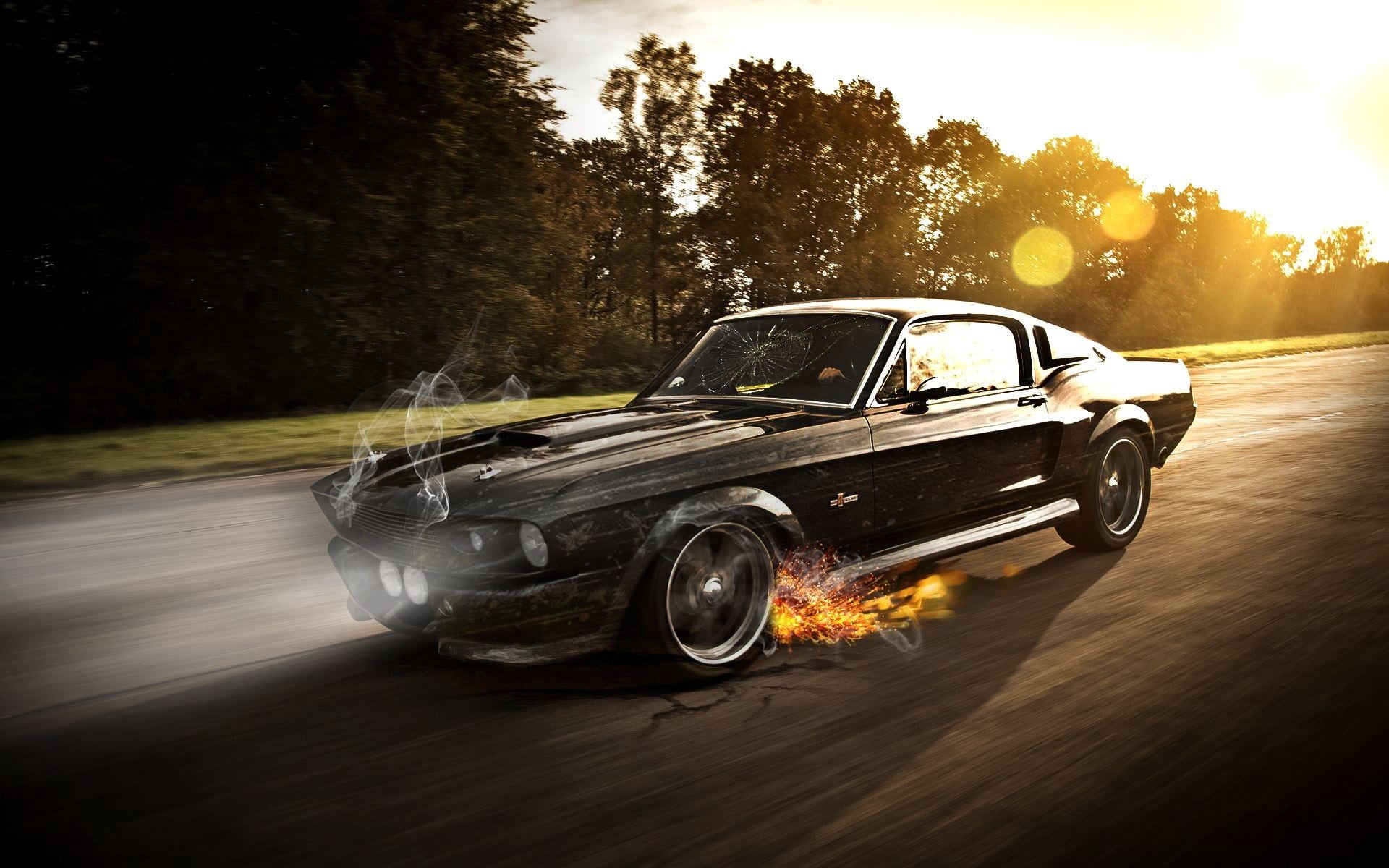 black Ford Mustang coupe, car, muscle cars, Eleanor (car), photo manipulation
