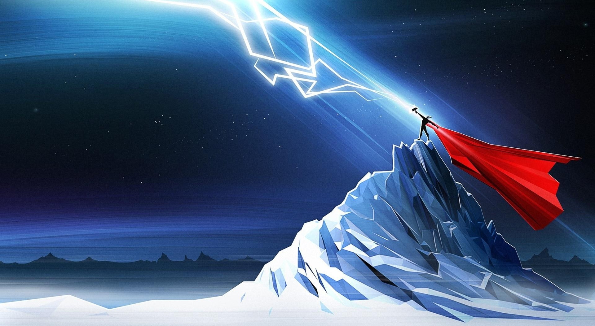 Thor Lightning Art, snow mountain digital wallpaper, Cartoons