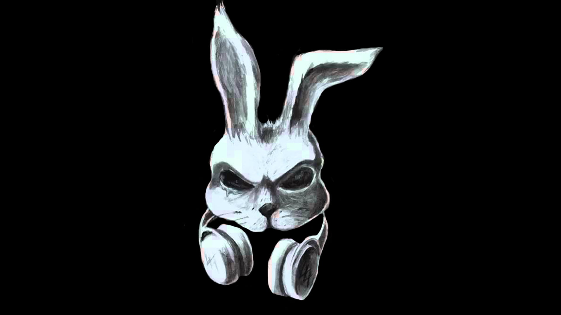 rabbit with headphones portrait digital wallpaper, Music, rap