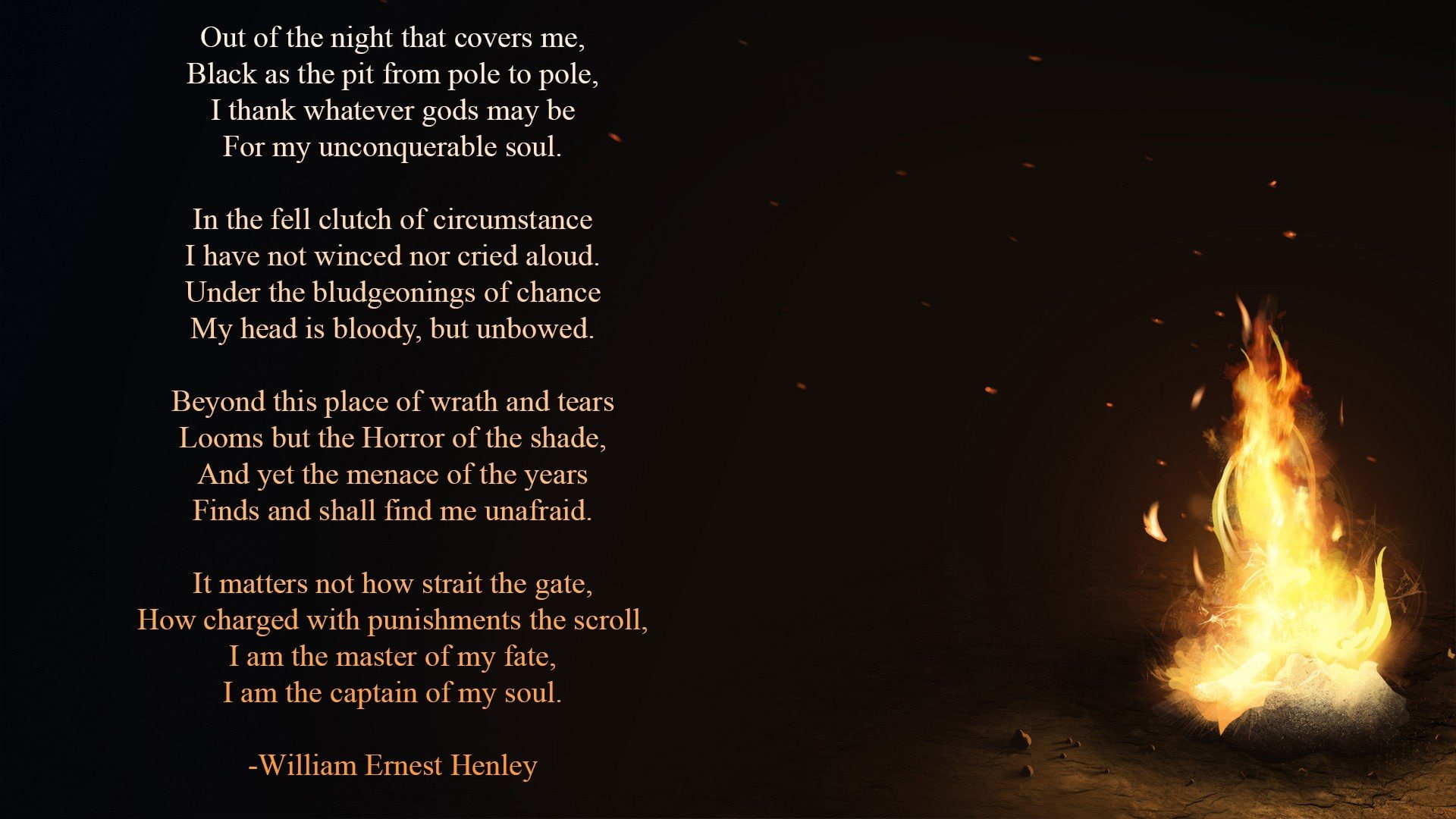 fire, Invictus, poetry, text, William Ernest Henley, writing