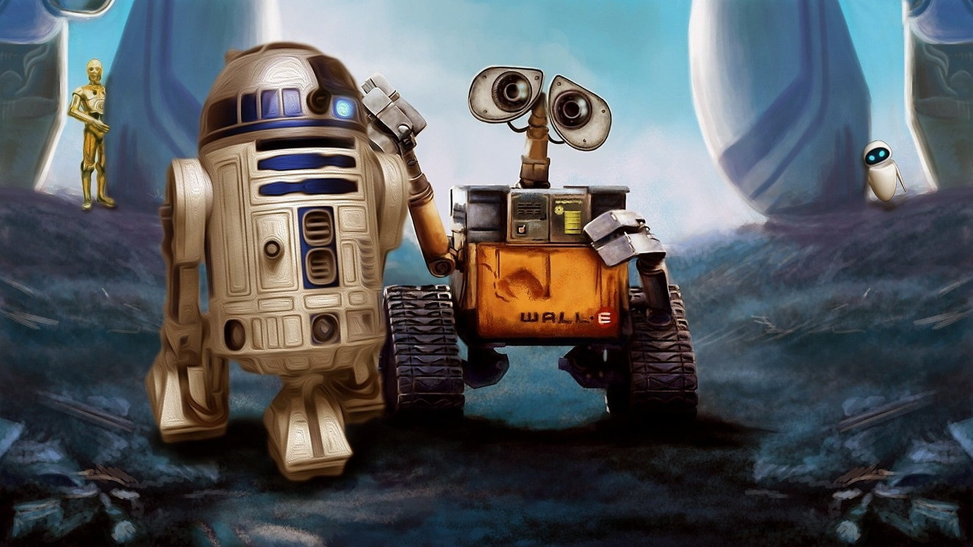 Crossover, movies, Pixar Animation Studios, r2 d2, robot, Star Wars