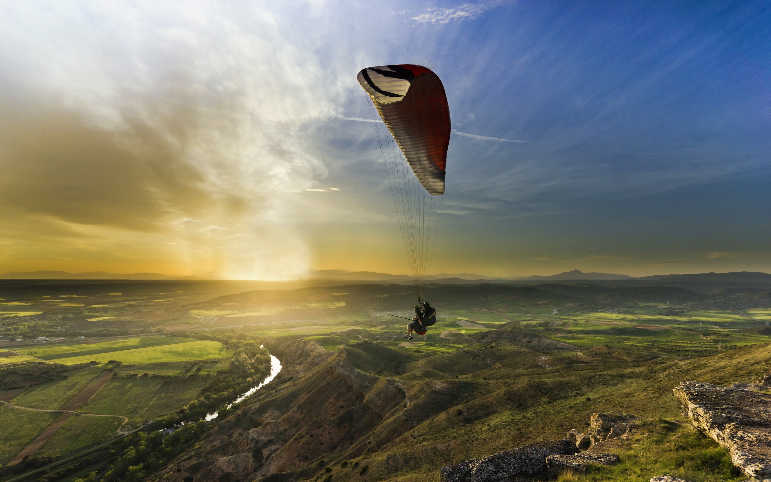 Sports, sunset, paragliding