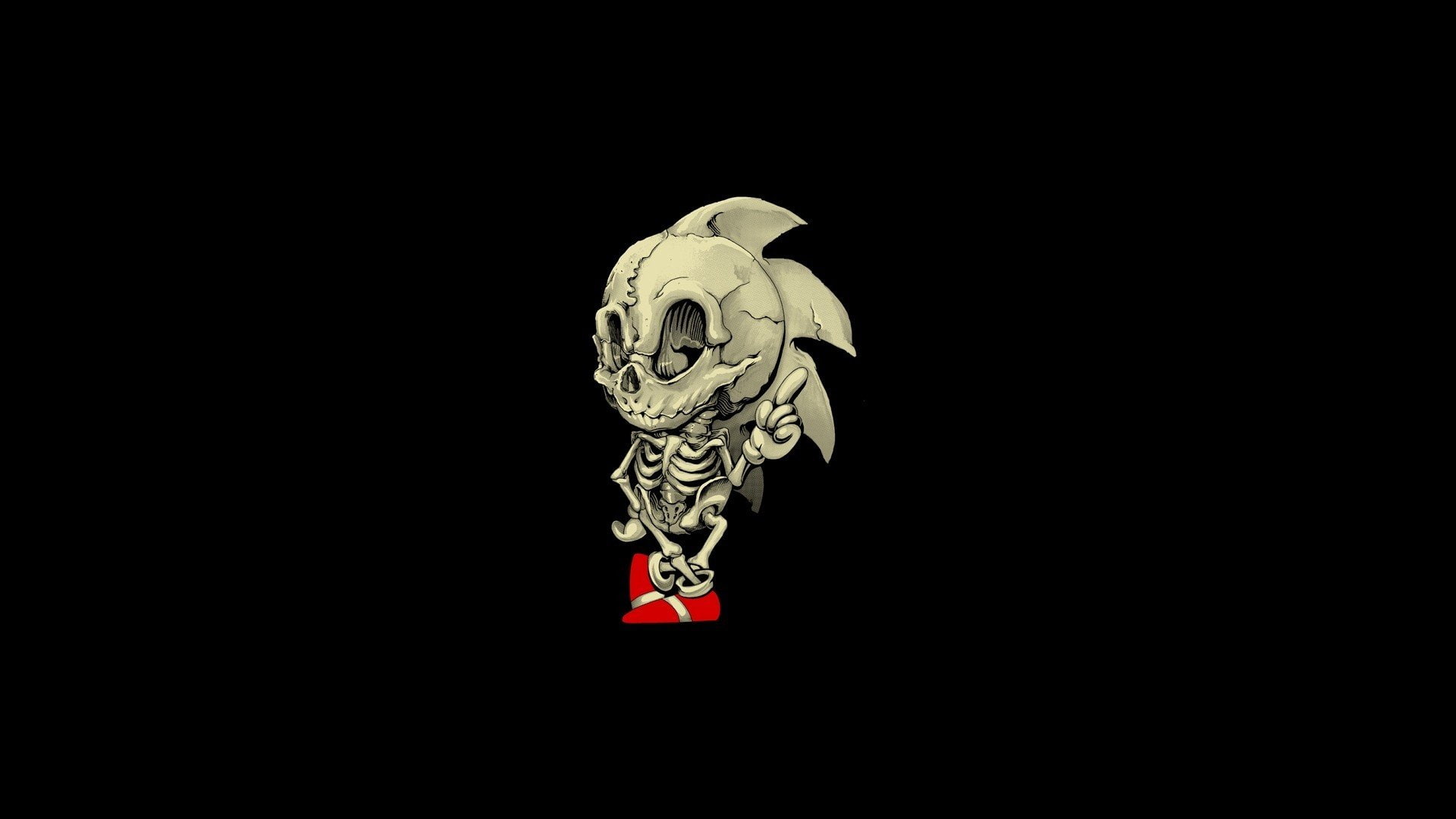 sonic skeleton, copy space, black background, representation