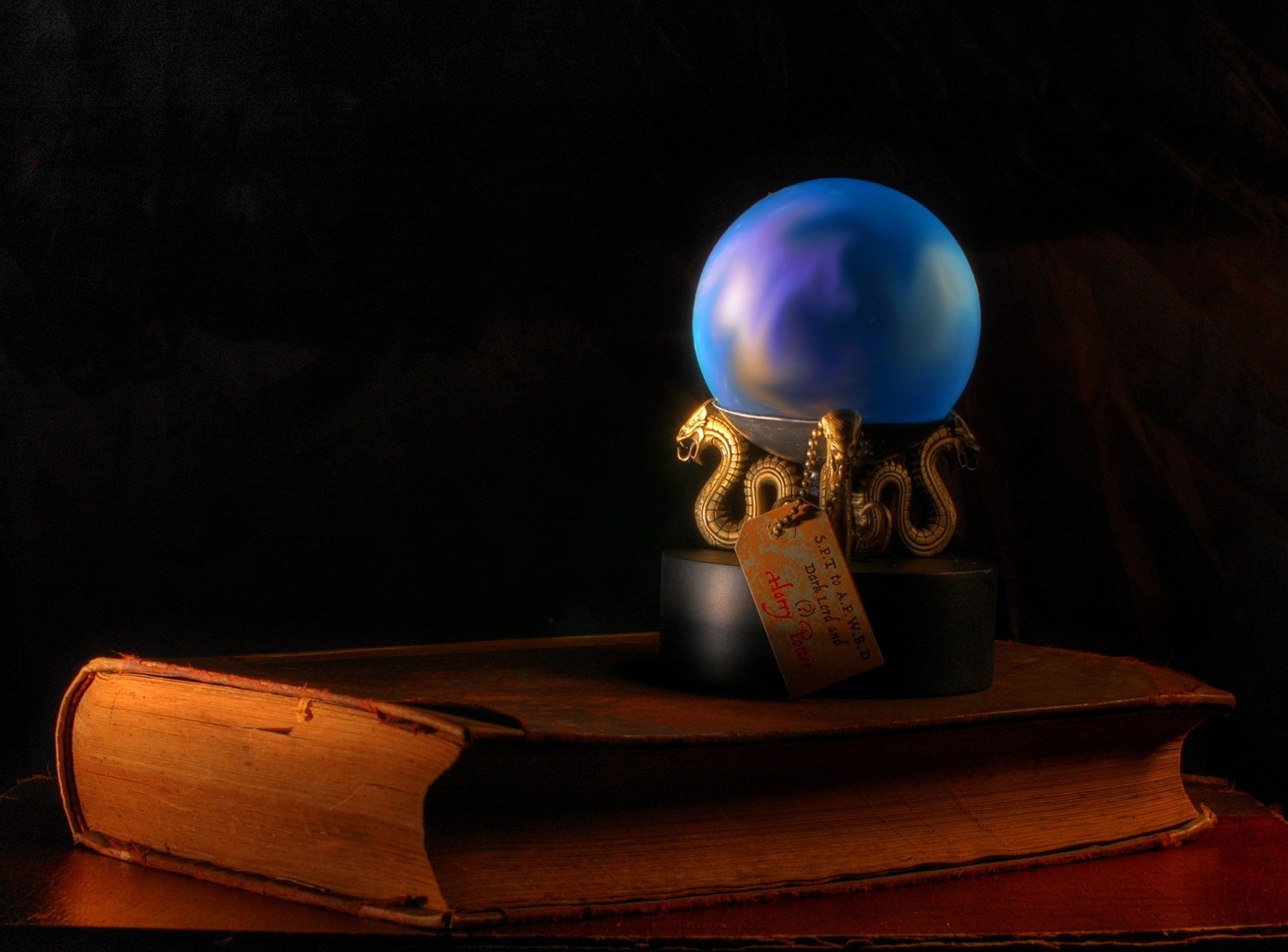 The Prophecy, blue glass ball, Vintage, Magic, Book, wood - material