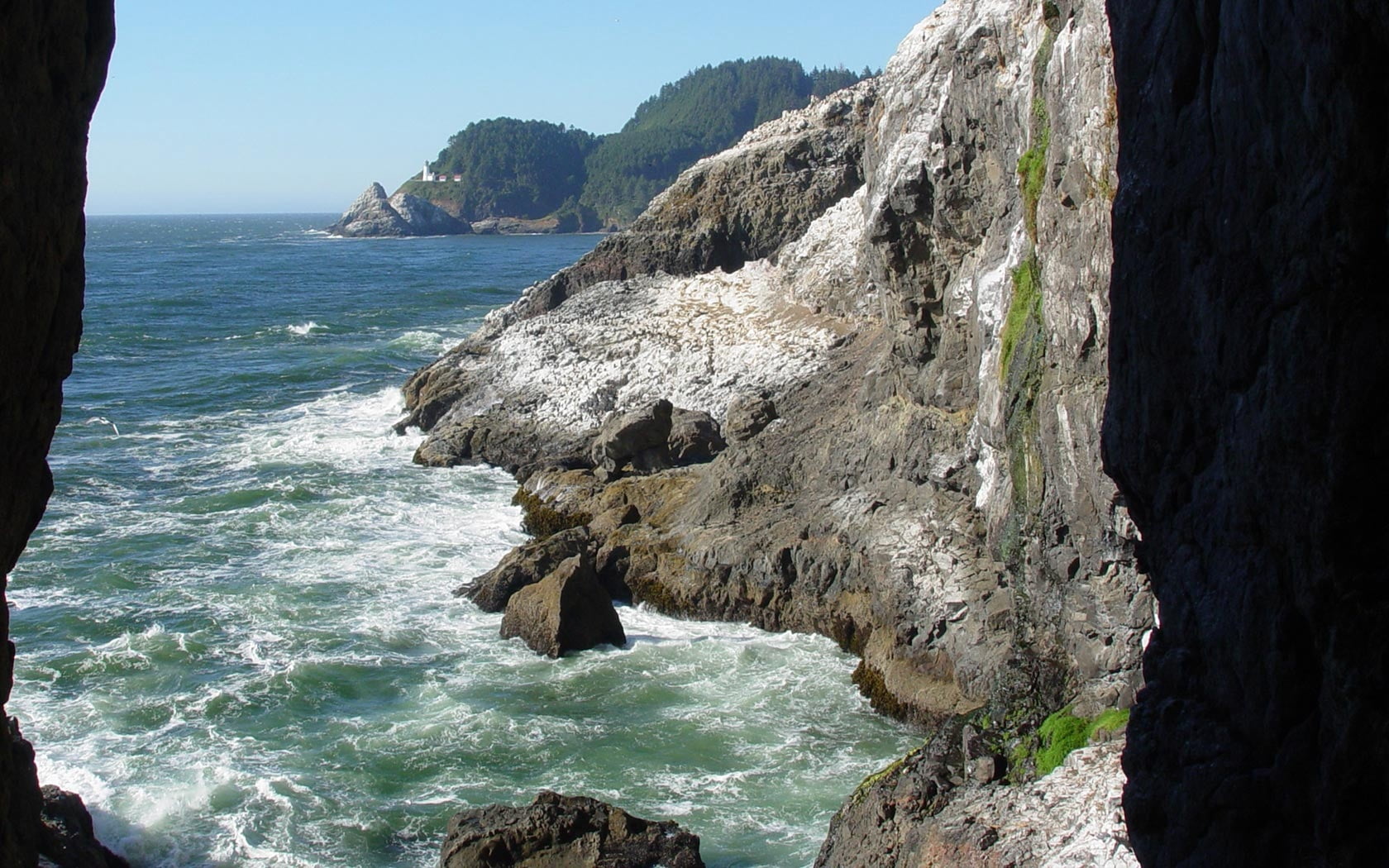 brown rocks, sea, water, shade, waves, gorge, coastline, cliff