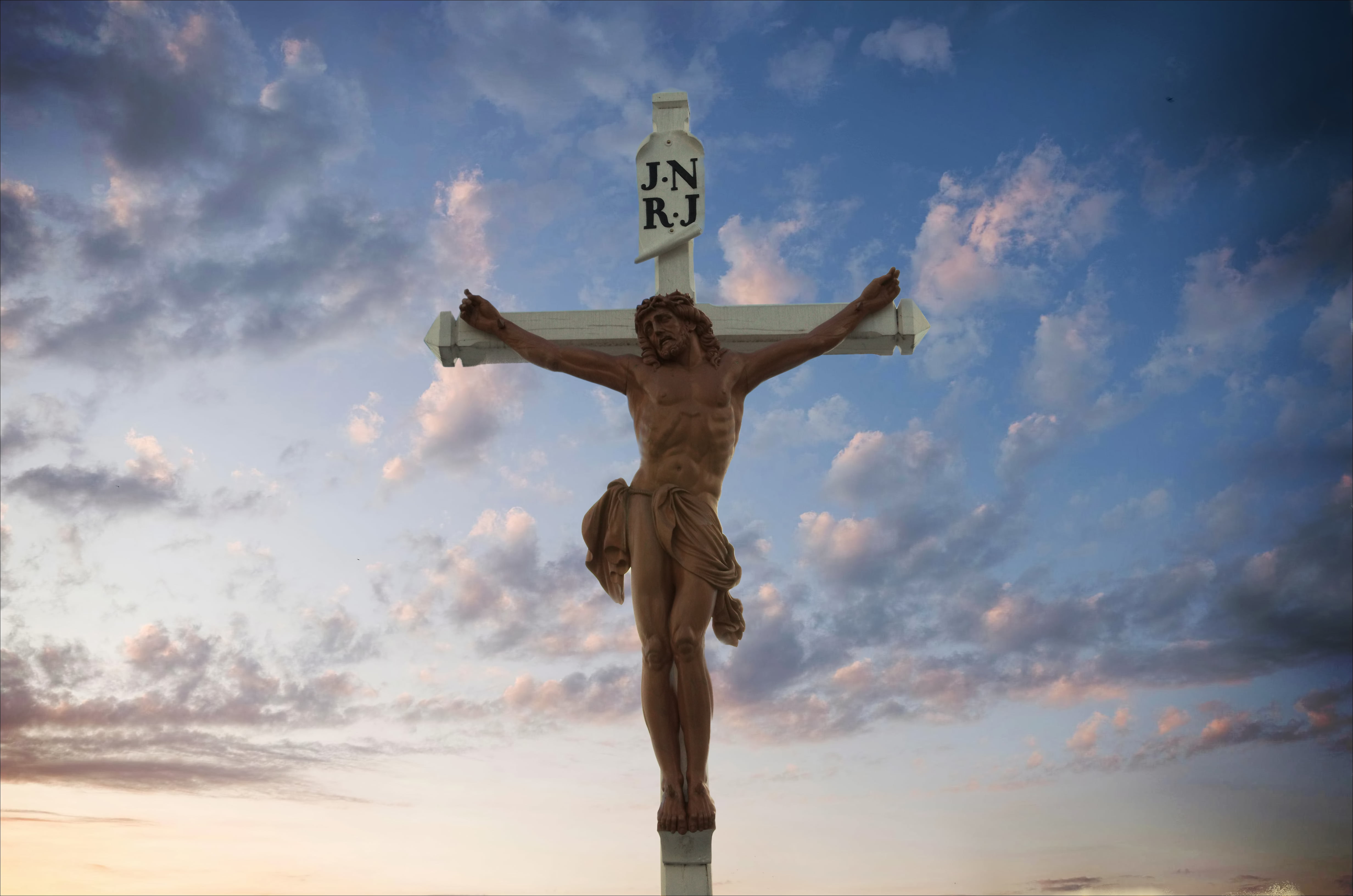 Jesus Christ on cross monument, god, statue, religion, sky, christianity