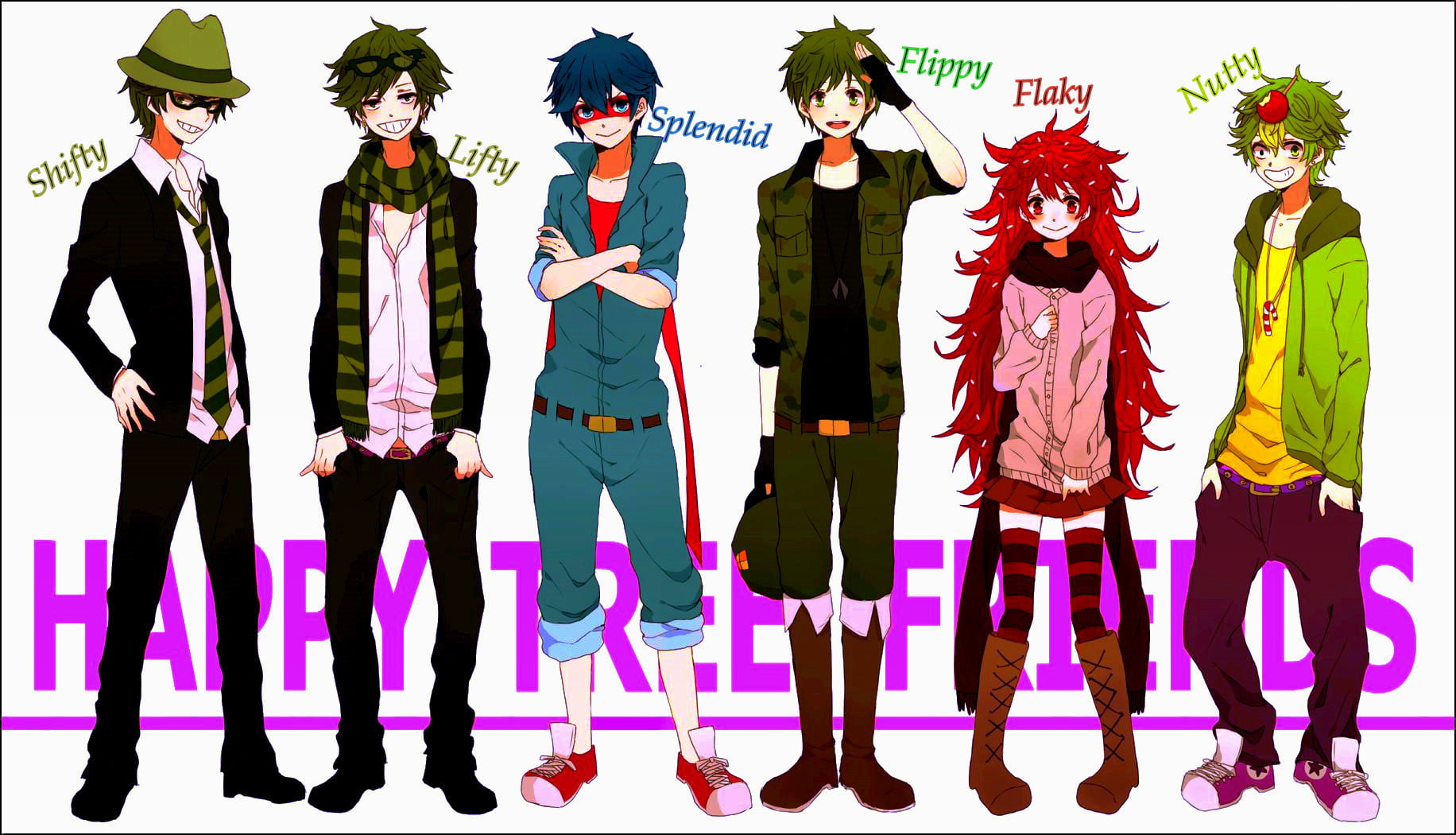 happy tree friends , anime, full length, group of people, men
