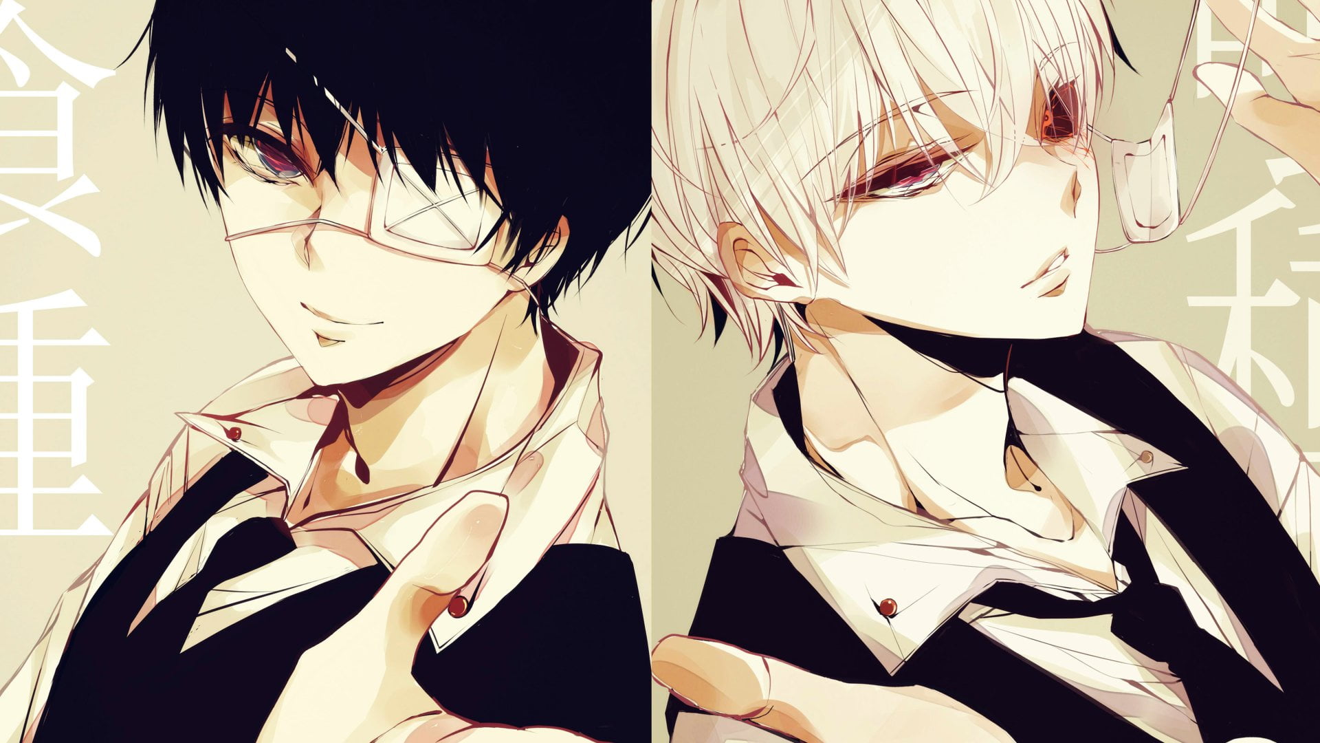 two black and blonde-haired male anime characters collage, Tokyo Ghoul