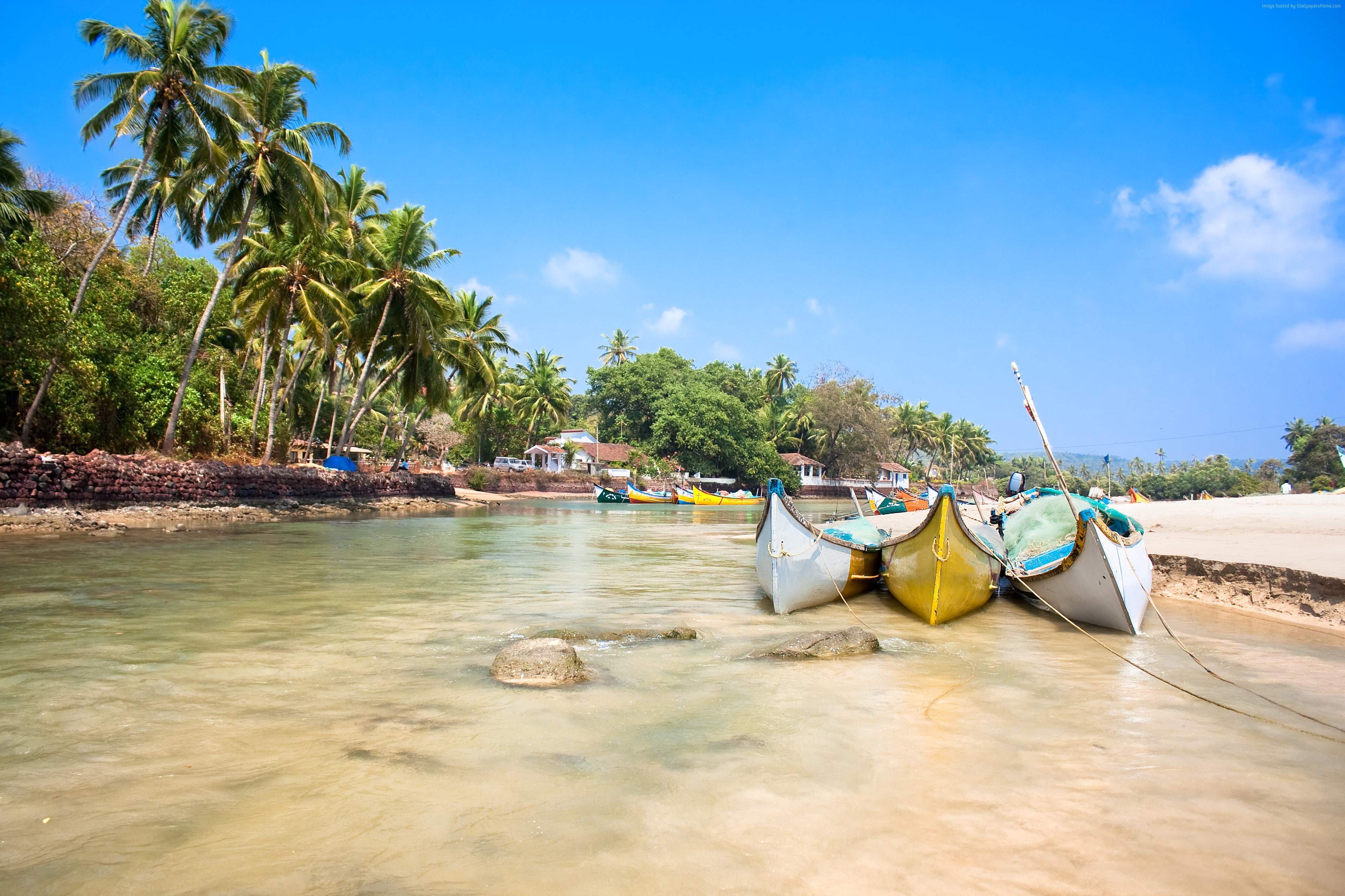 Goa, 4k, India, palms, boats, travel, Best Beaches in the World