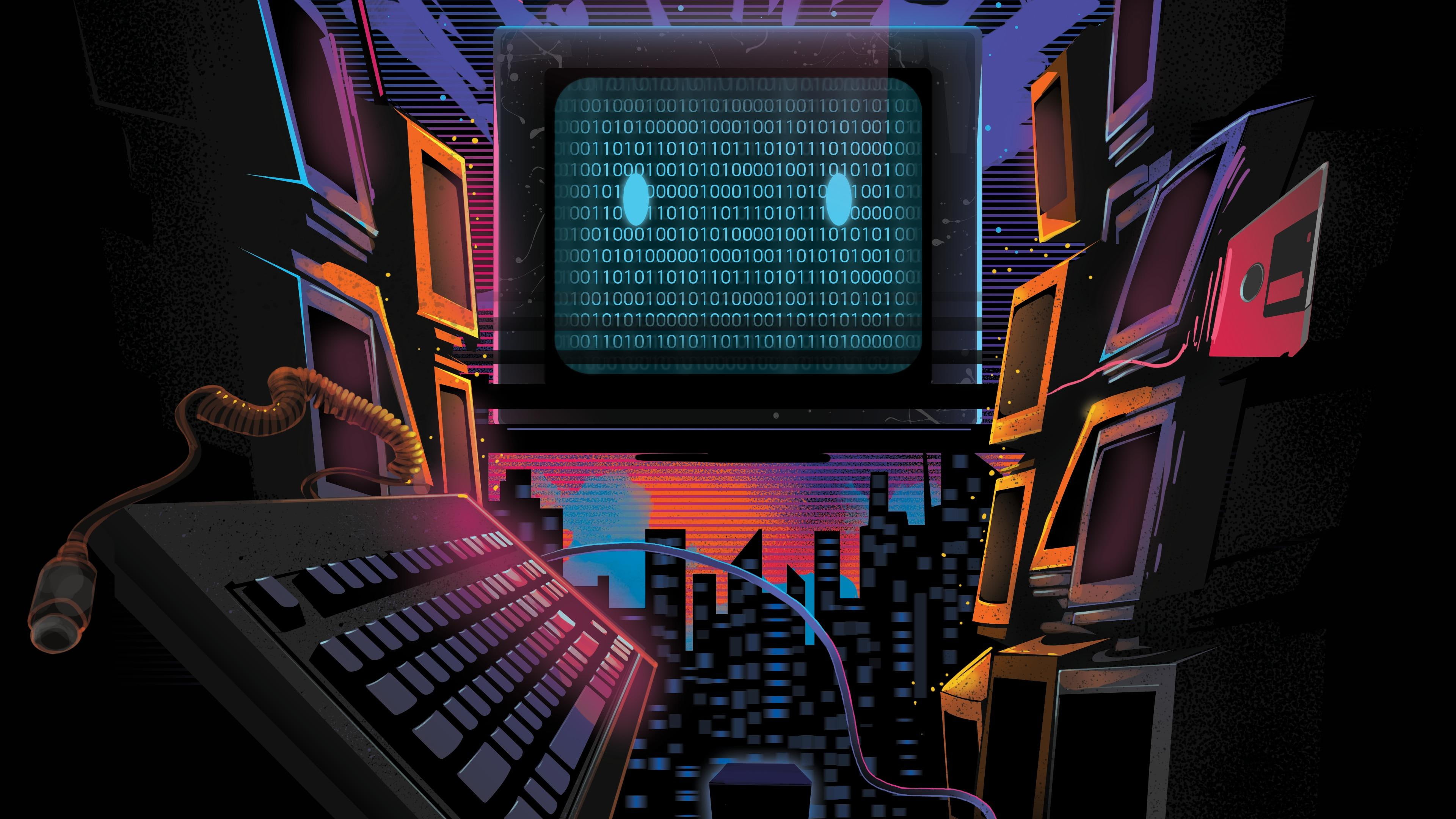 technology, retrowave, binary code, electro wave, retro wave