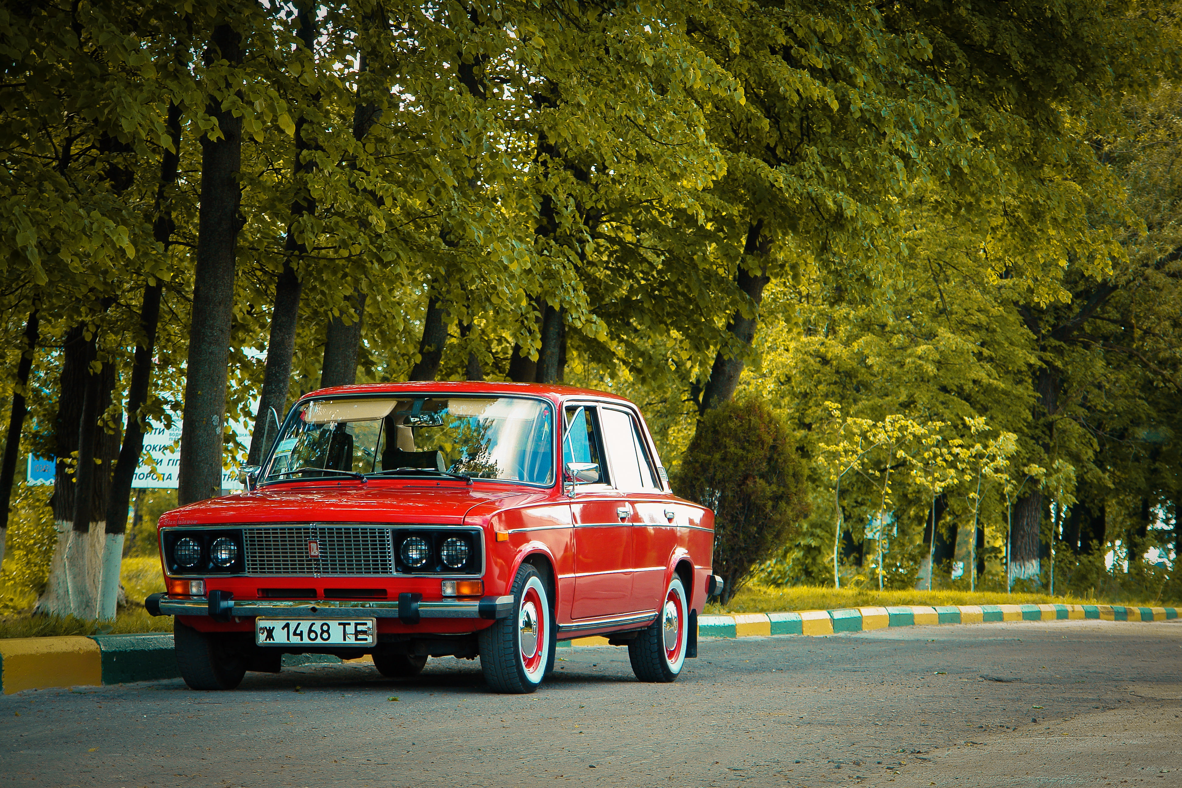 red sedan, road, trees, USSR, classic, Lada, VAZ, 2103, mode of transportation
