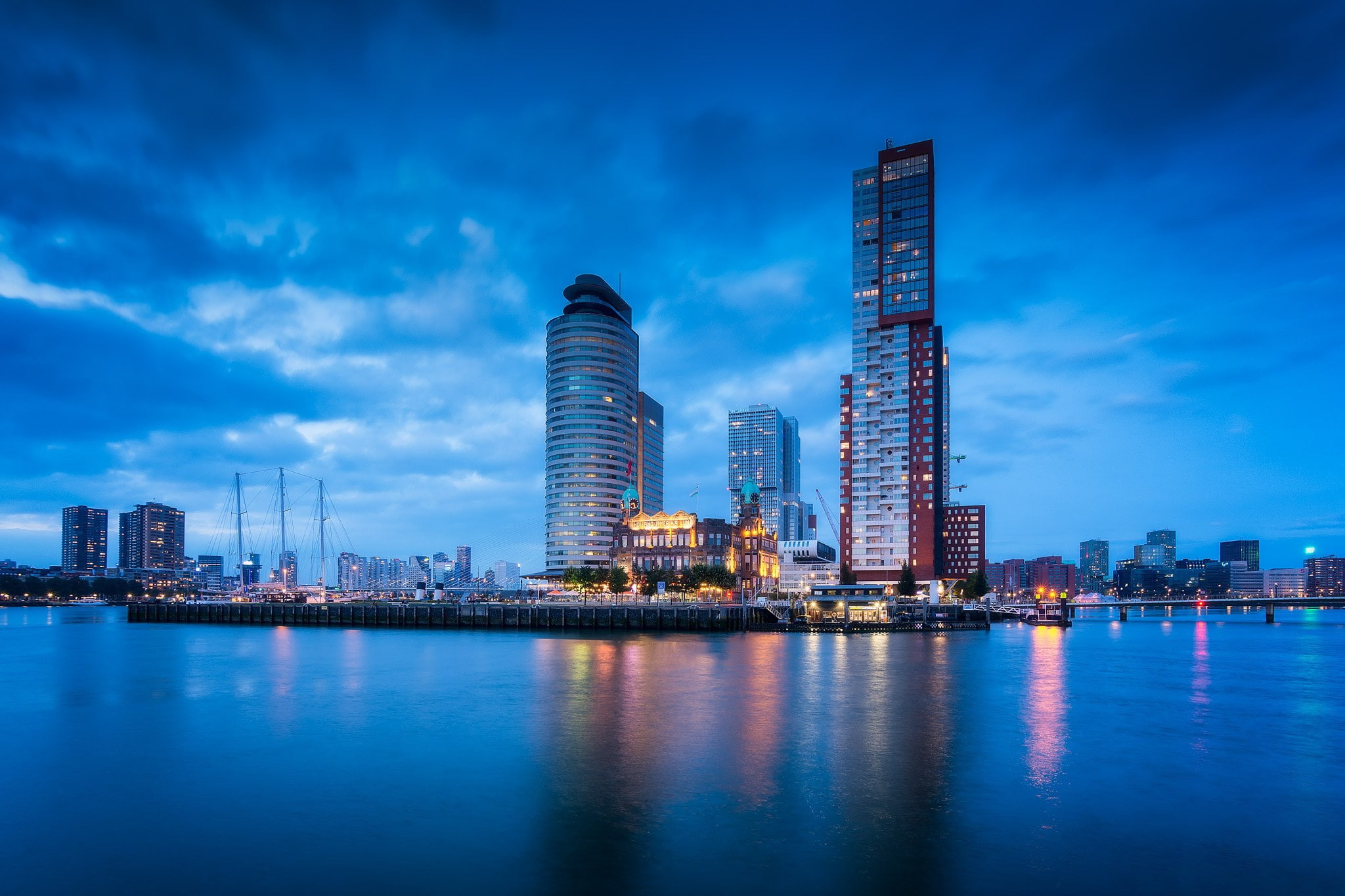 Cities, Rotterdam, Building, City, Netherlands, Night, Skyscraper