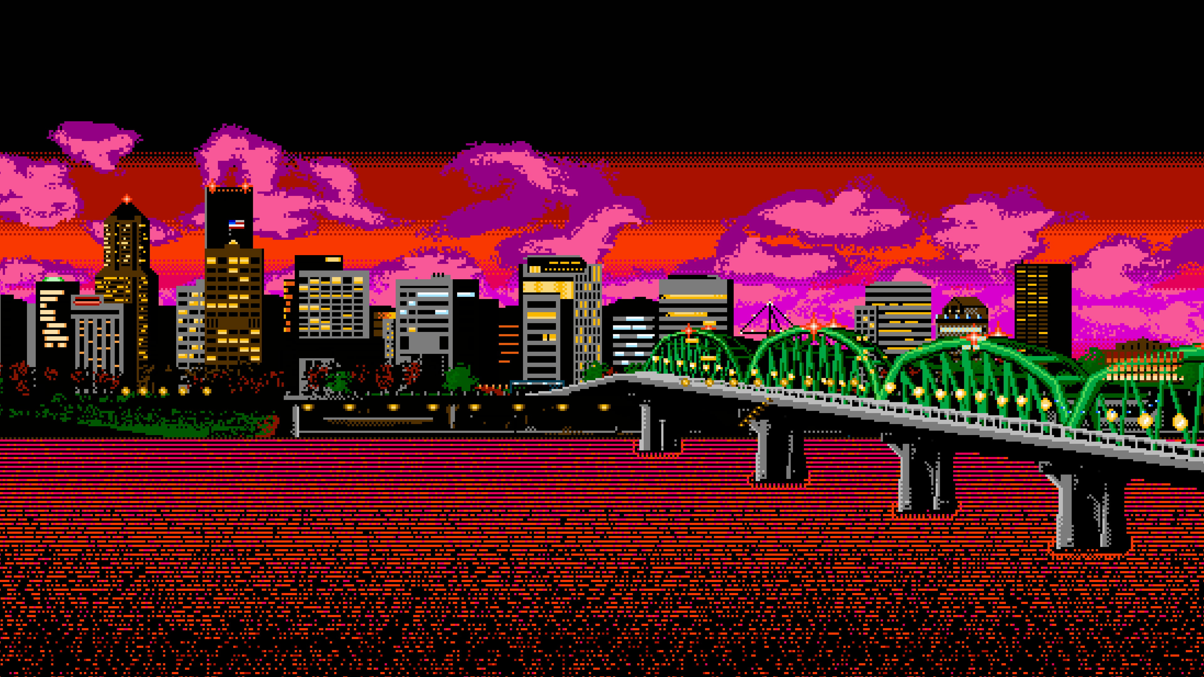 Free download | HD wallpaper: pixel art, bridge, city, Ahoy | Wallpaper