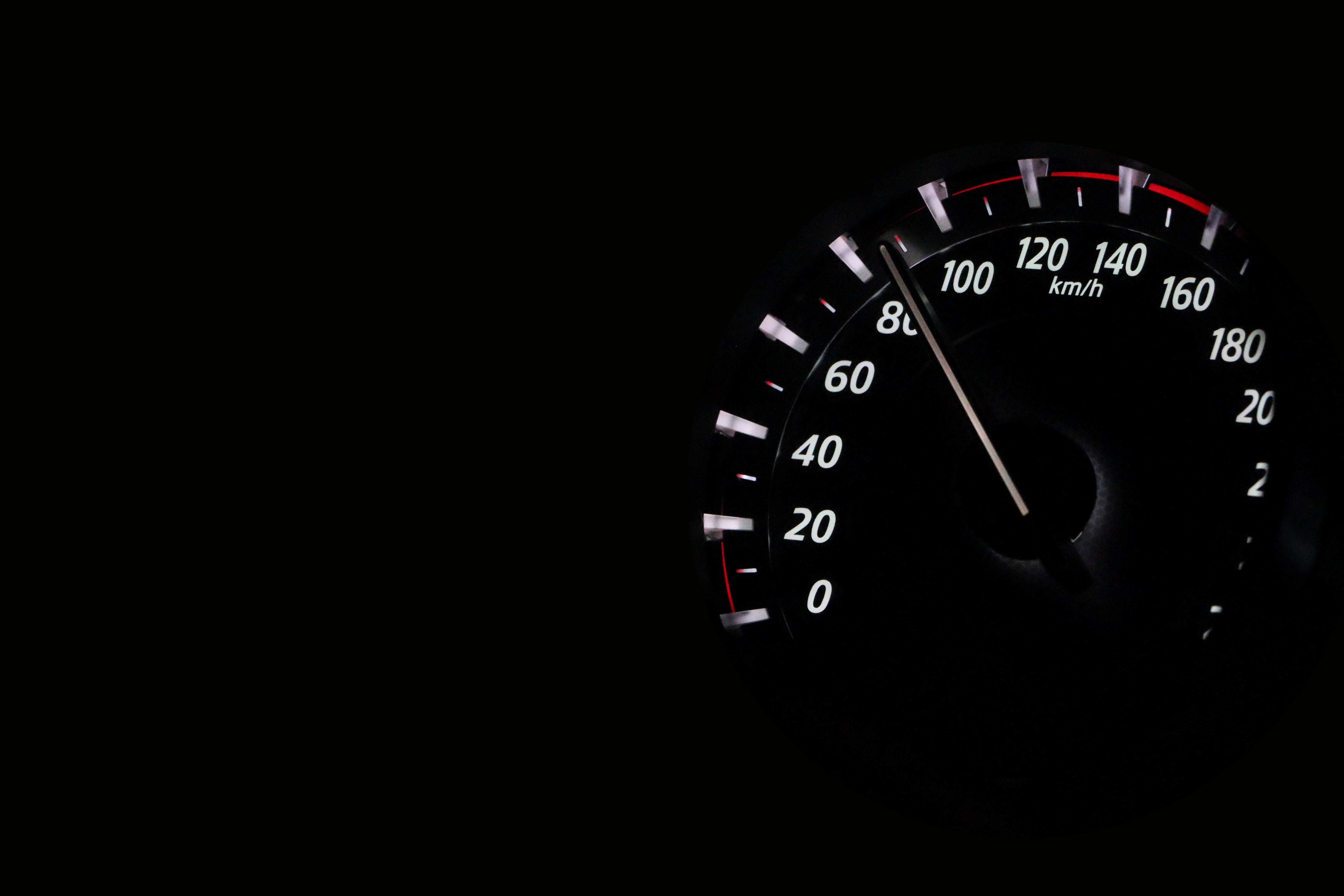 black analog vehicle speedometer, numbers, darkness, car, dashboard