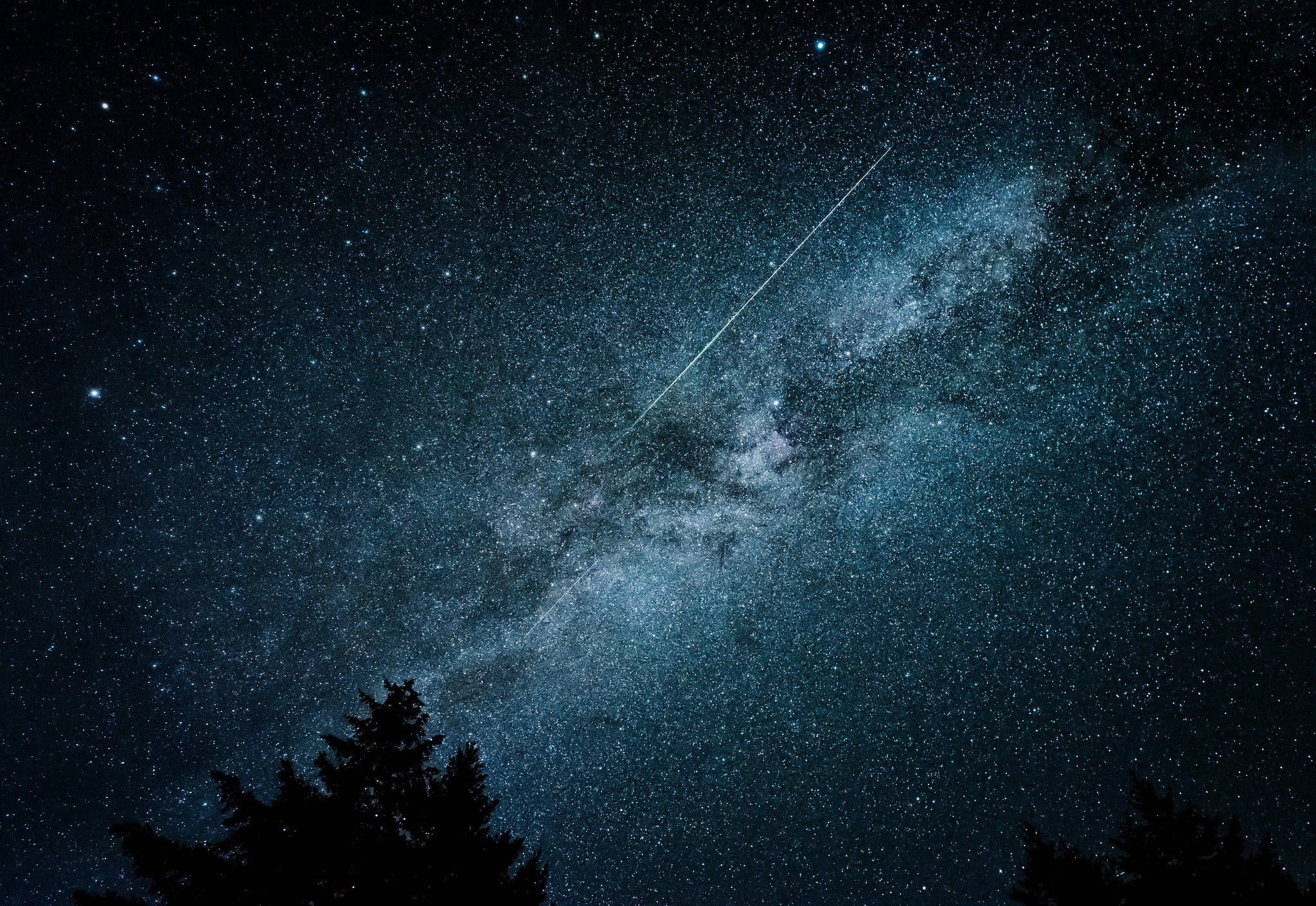 galaxy during nighttime digital wallpaper, stars, silhouette