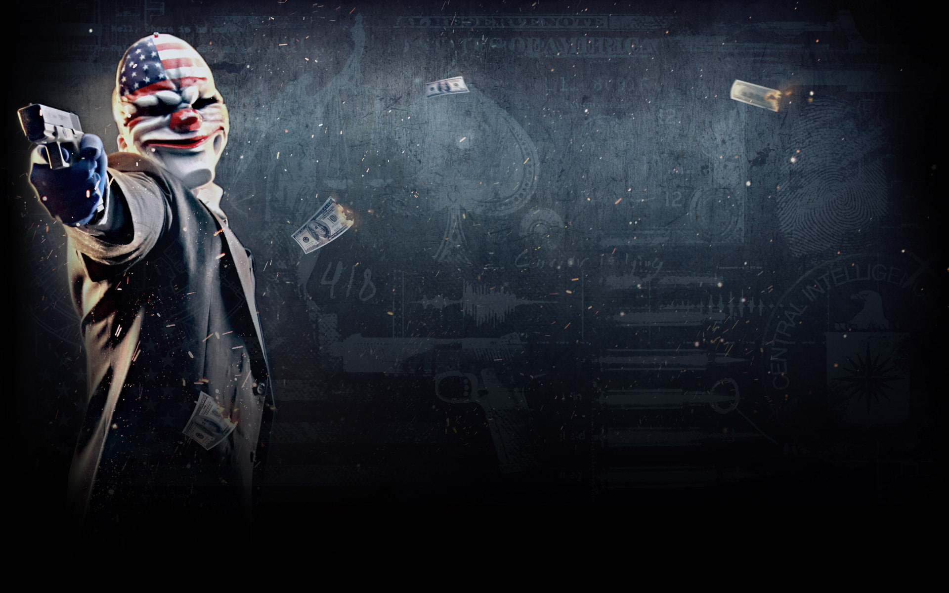 Payday Mask Money Cash Currency Handgun HD, payday 2 game wallpaper