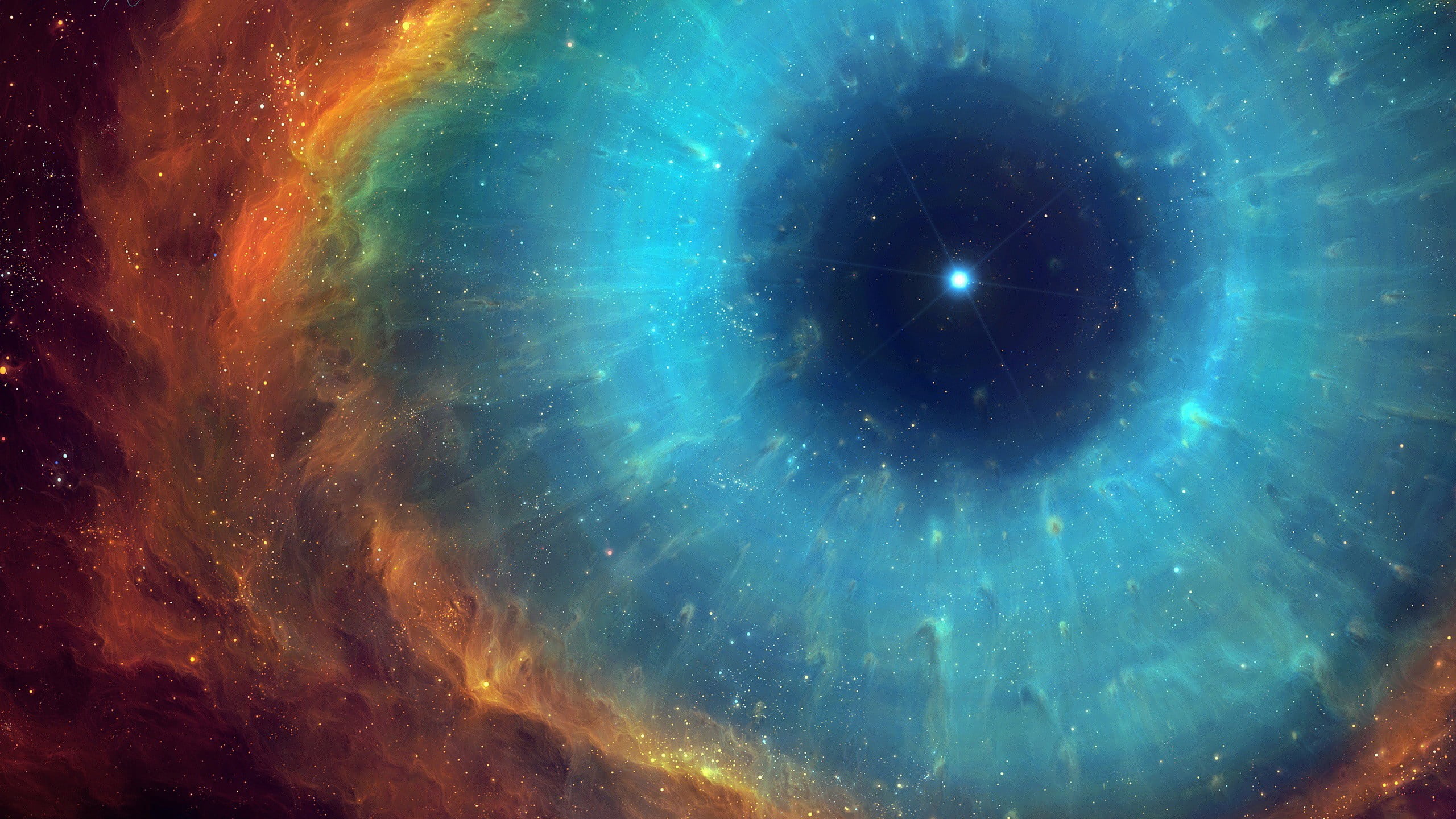 blue, red, and, blue digital wallpaper, universe, eyes, nebula