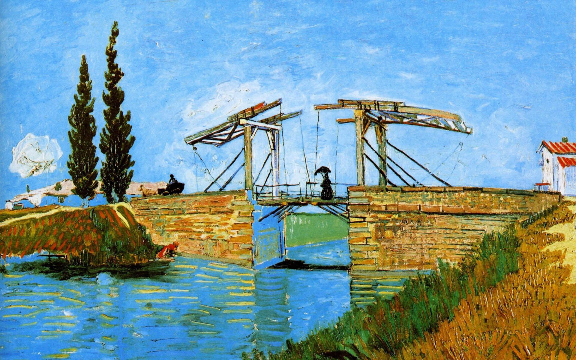 brown bridge painting, the sky, girl, trees, home, picture, channel