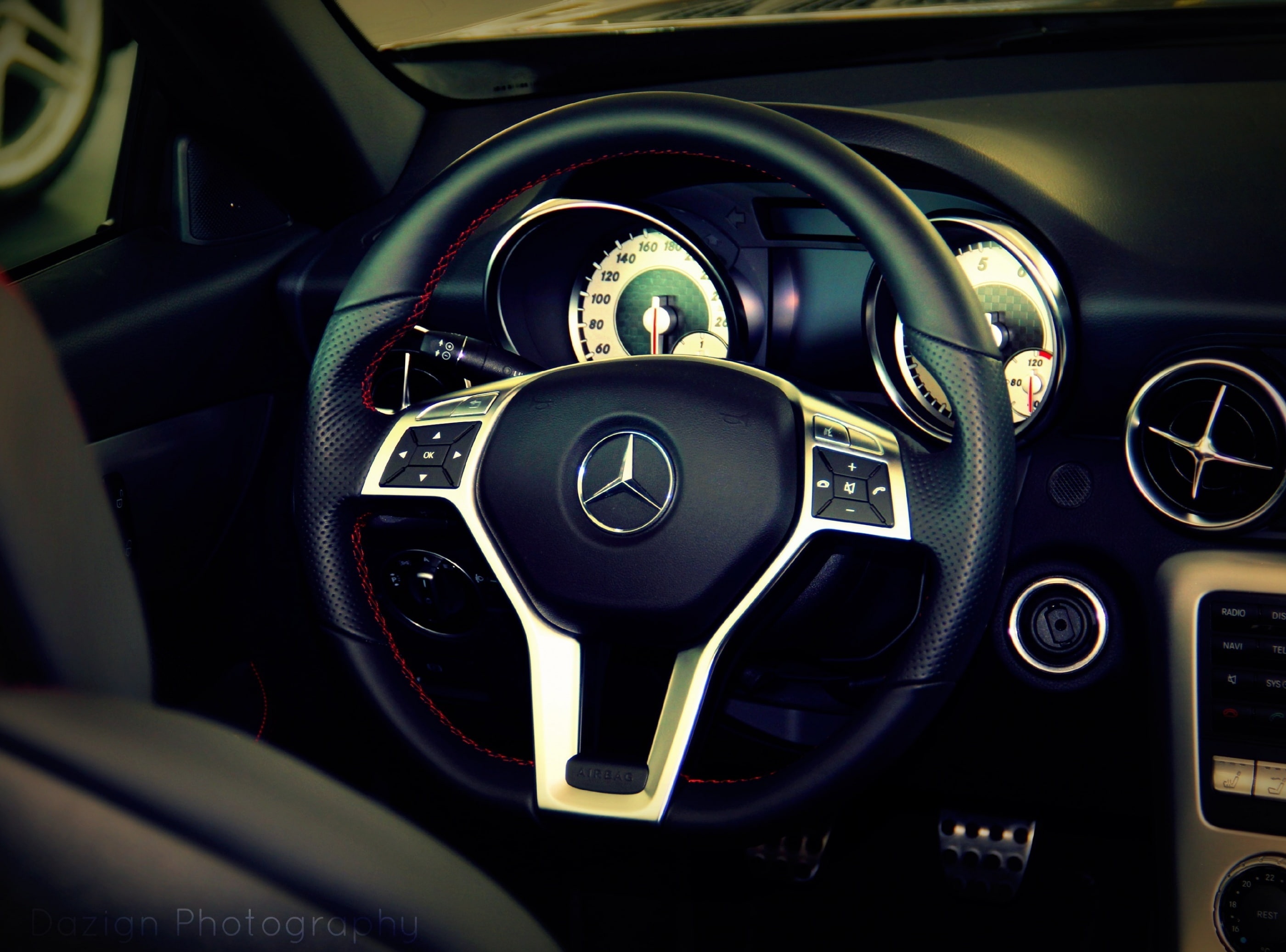 Mercedes-Benz, black Mercedes-Benz multifunction steering wheel