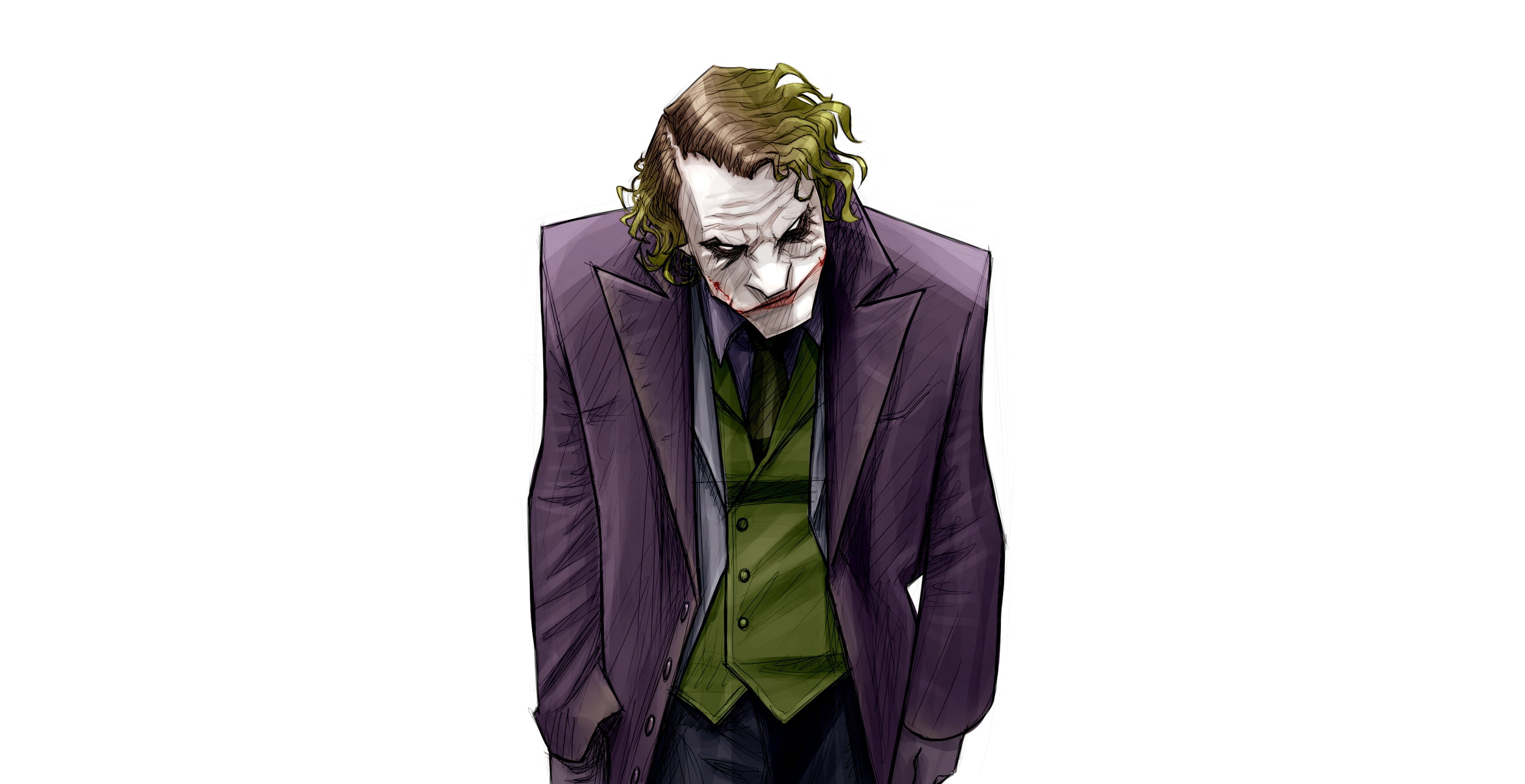 Joker, artwork, simple background, white background, The Dark Knight