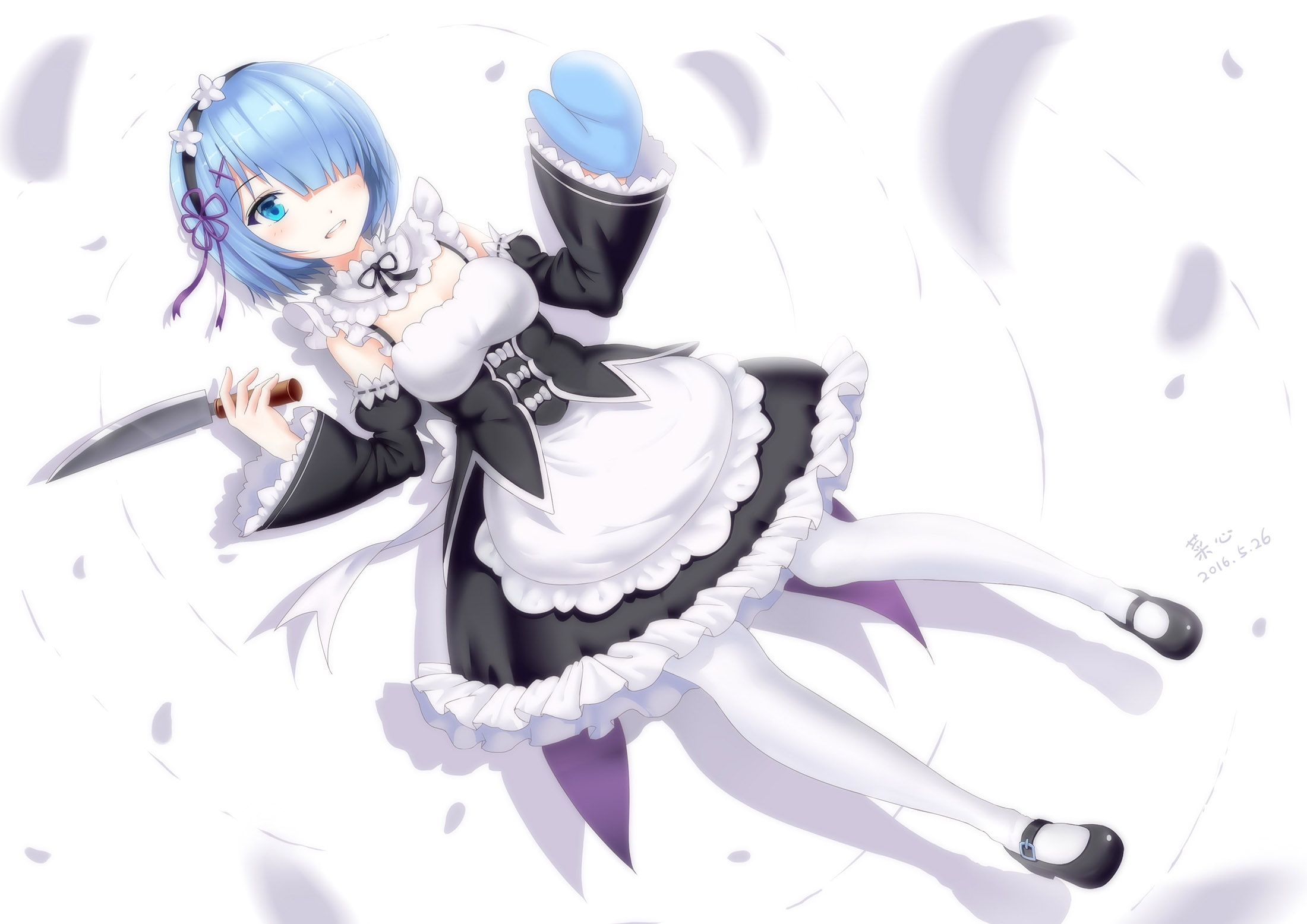 Re:Zero kara Hajimeru Isekai Seikatsu, rem, maid outfit, short hair