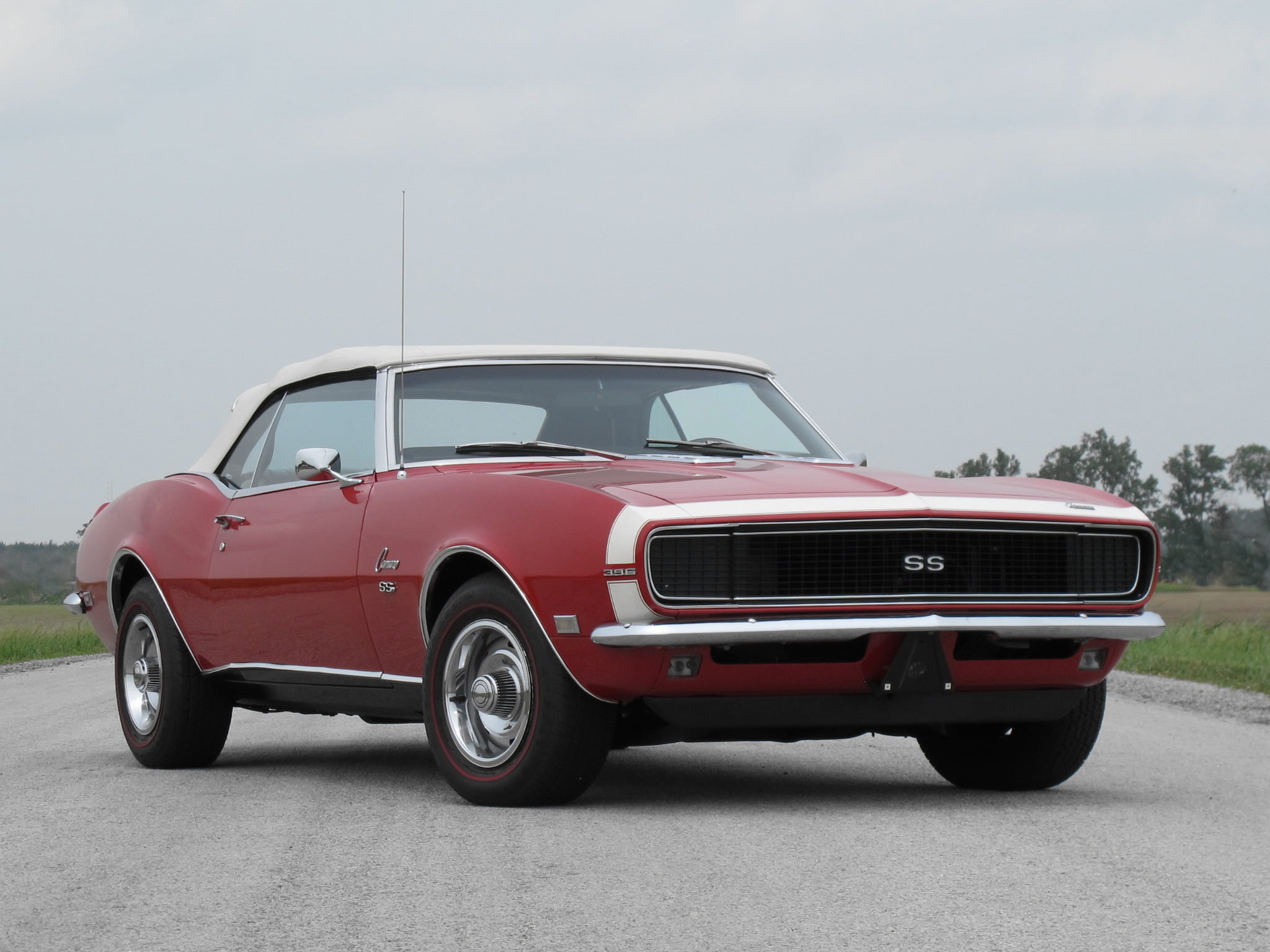 red muscle car, convertible, Chevrolet, 1968, Camaro, 396, Chevy