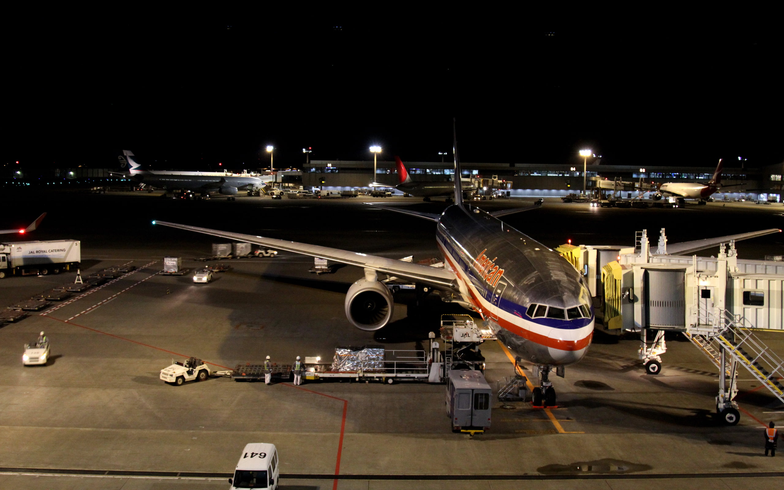 Boeing 777, aircraft, airport, night, transport, transportation