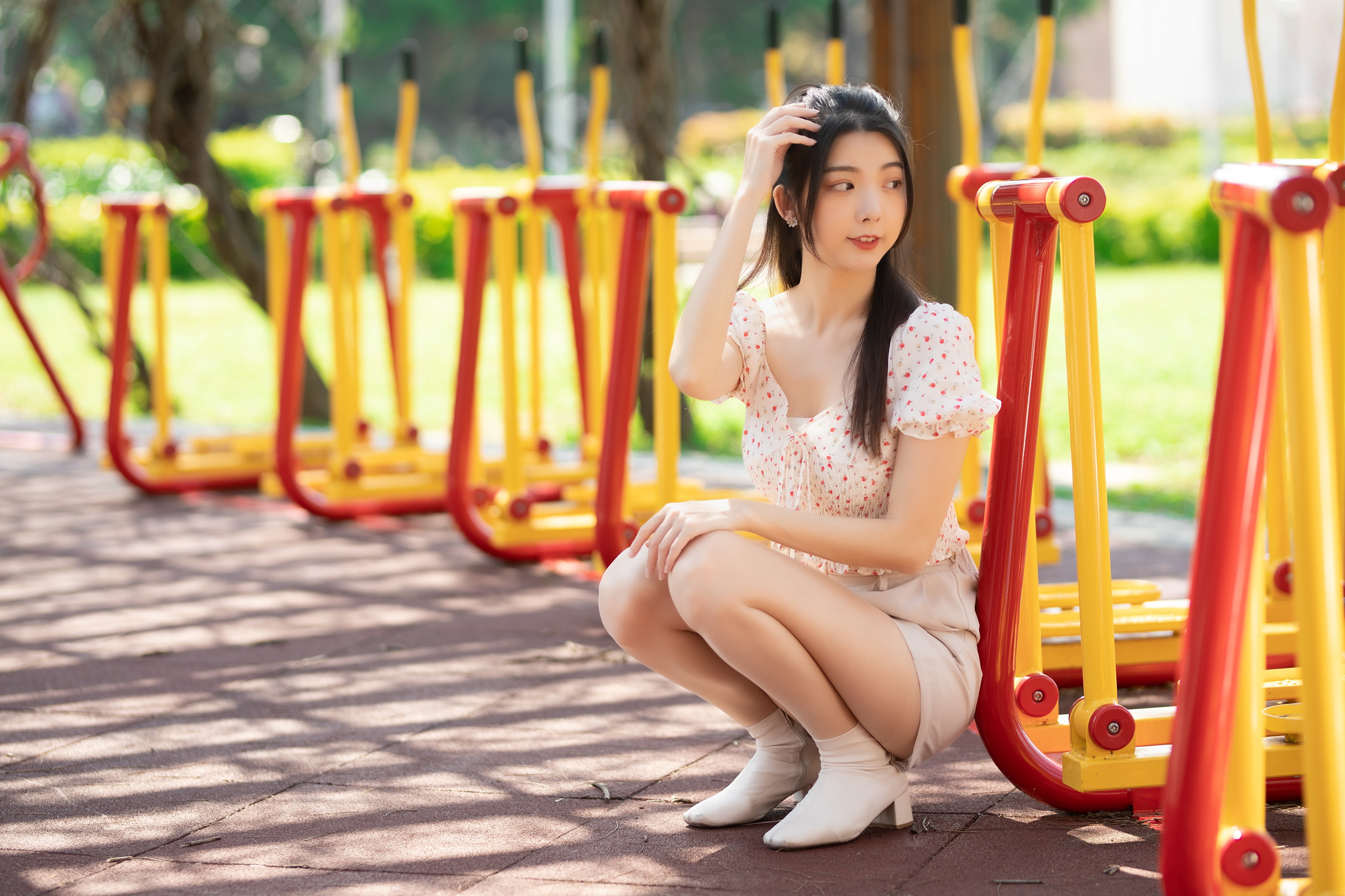 Free Download Hd Wallpaper Asian Model Women Long Hair Dark Hair Squatting Ankle Boots