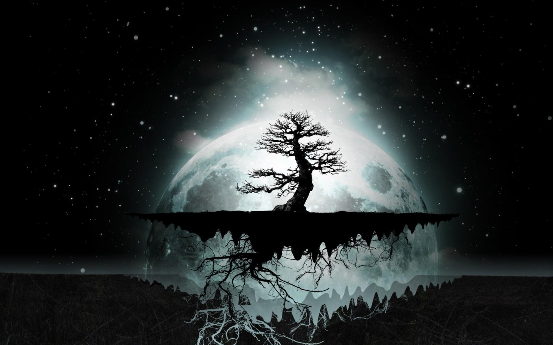 Psychedelic, tree, moon, 3d and abstract