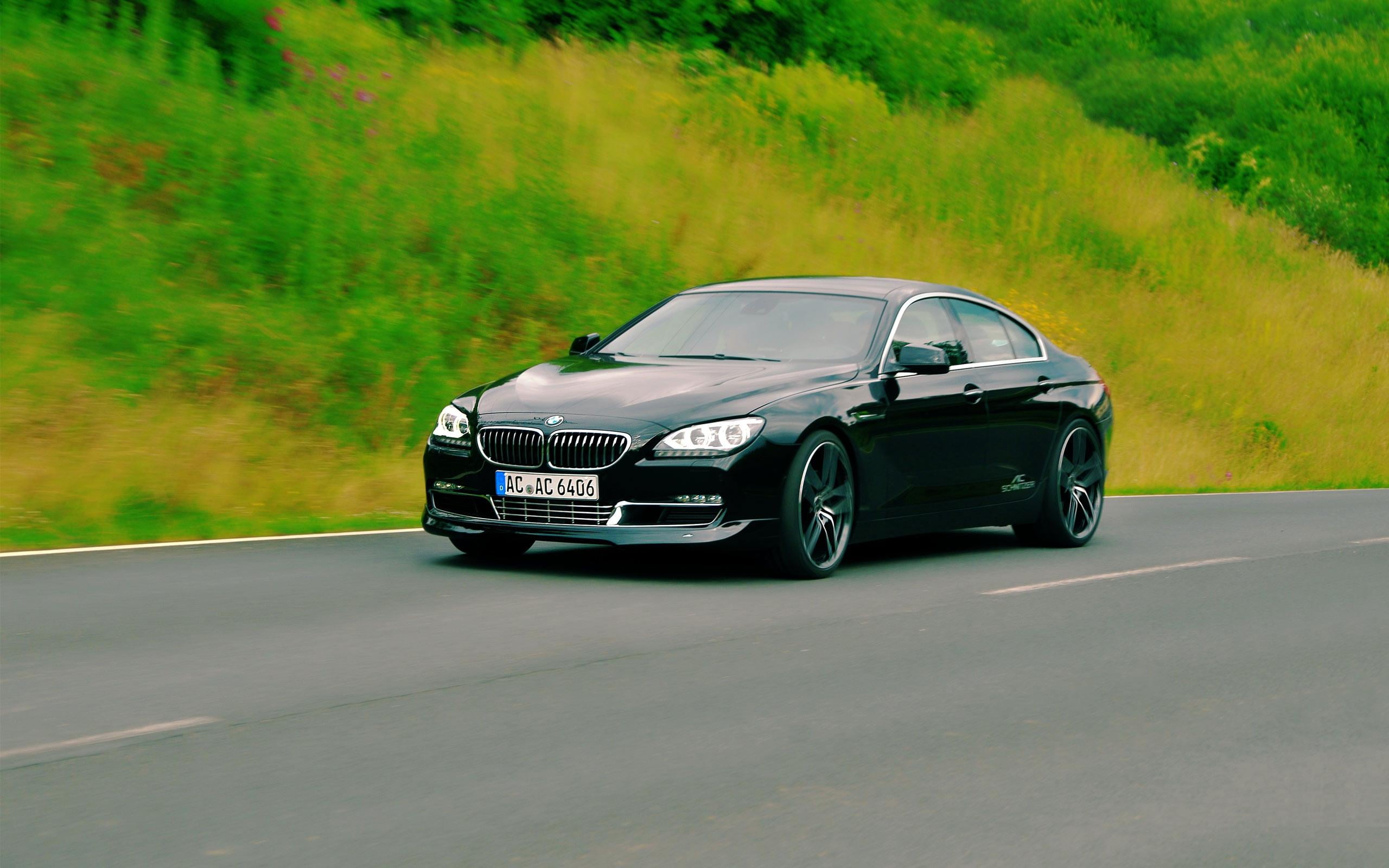 BMW 640D Gran Coupe, black BMW sedan, Cars, road, transportation