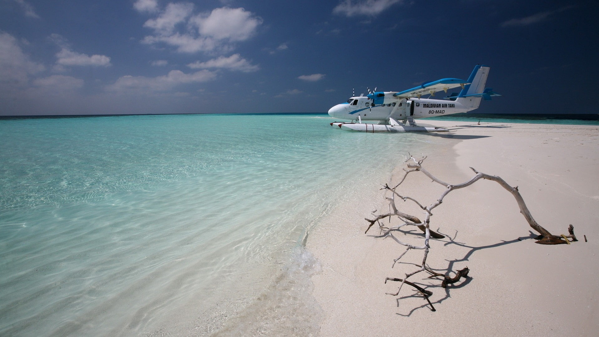 beach, airplane, hydroplane, tropical, sea, Maldives