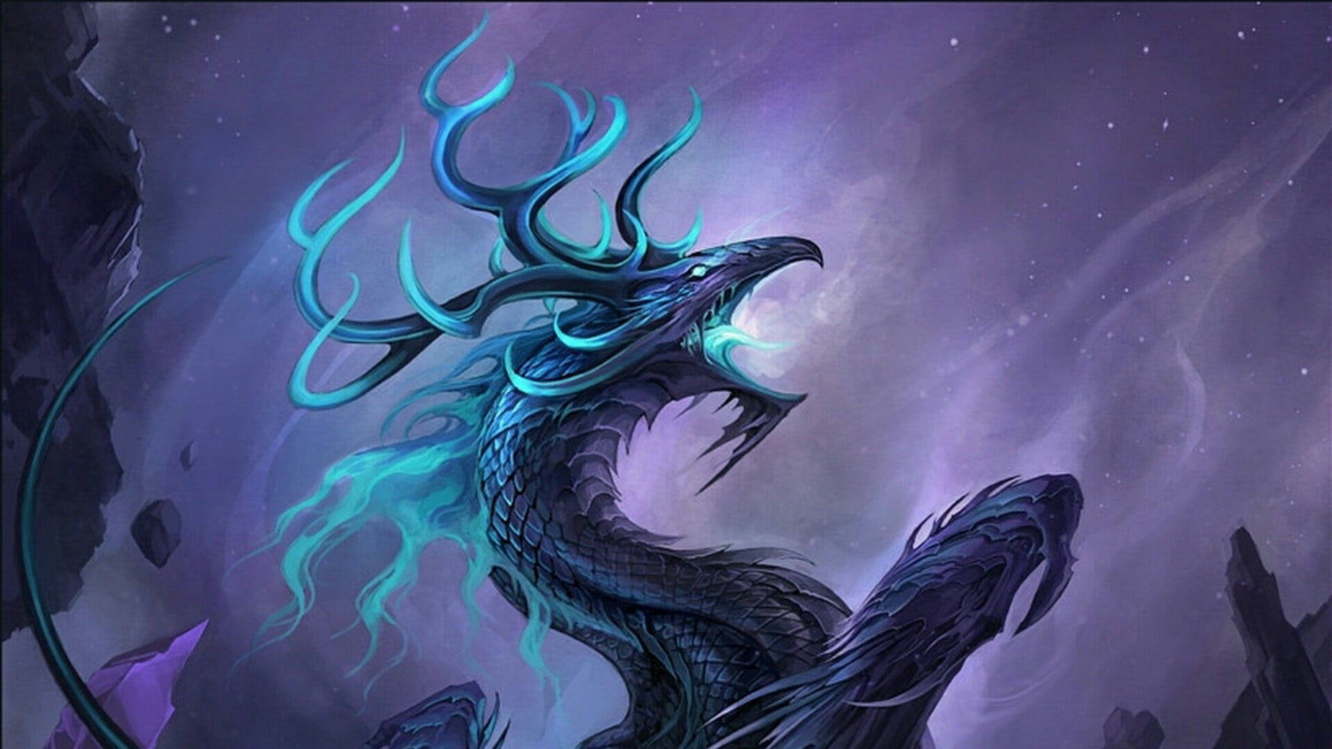 fantasy art, dragon, ice dragon, purple dragon, mythical creature